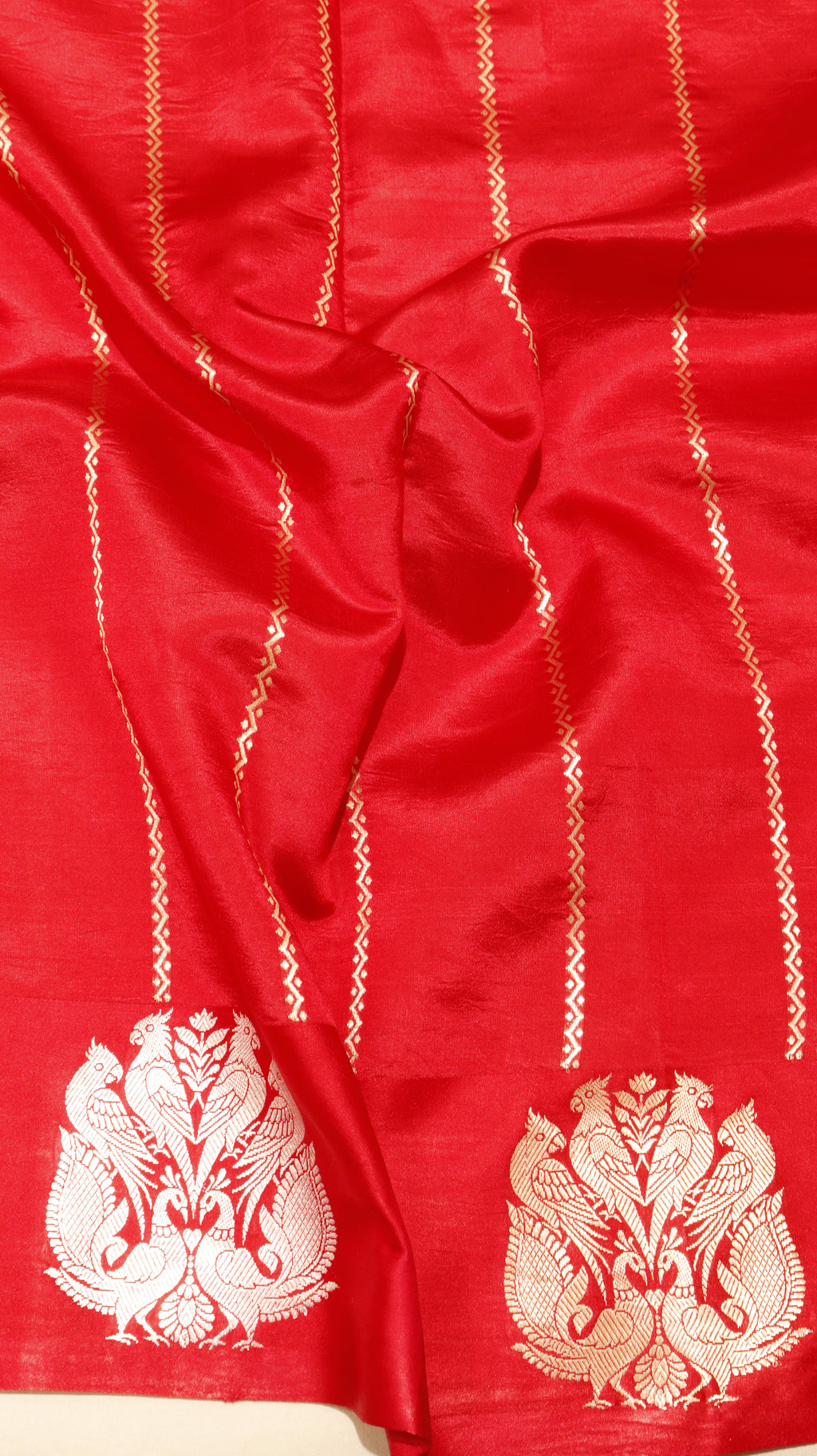 Pre-Order : Red Pure Soft Katan Silk Handloom Saree with Elegant Border