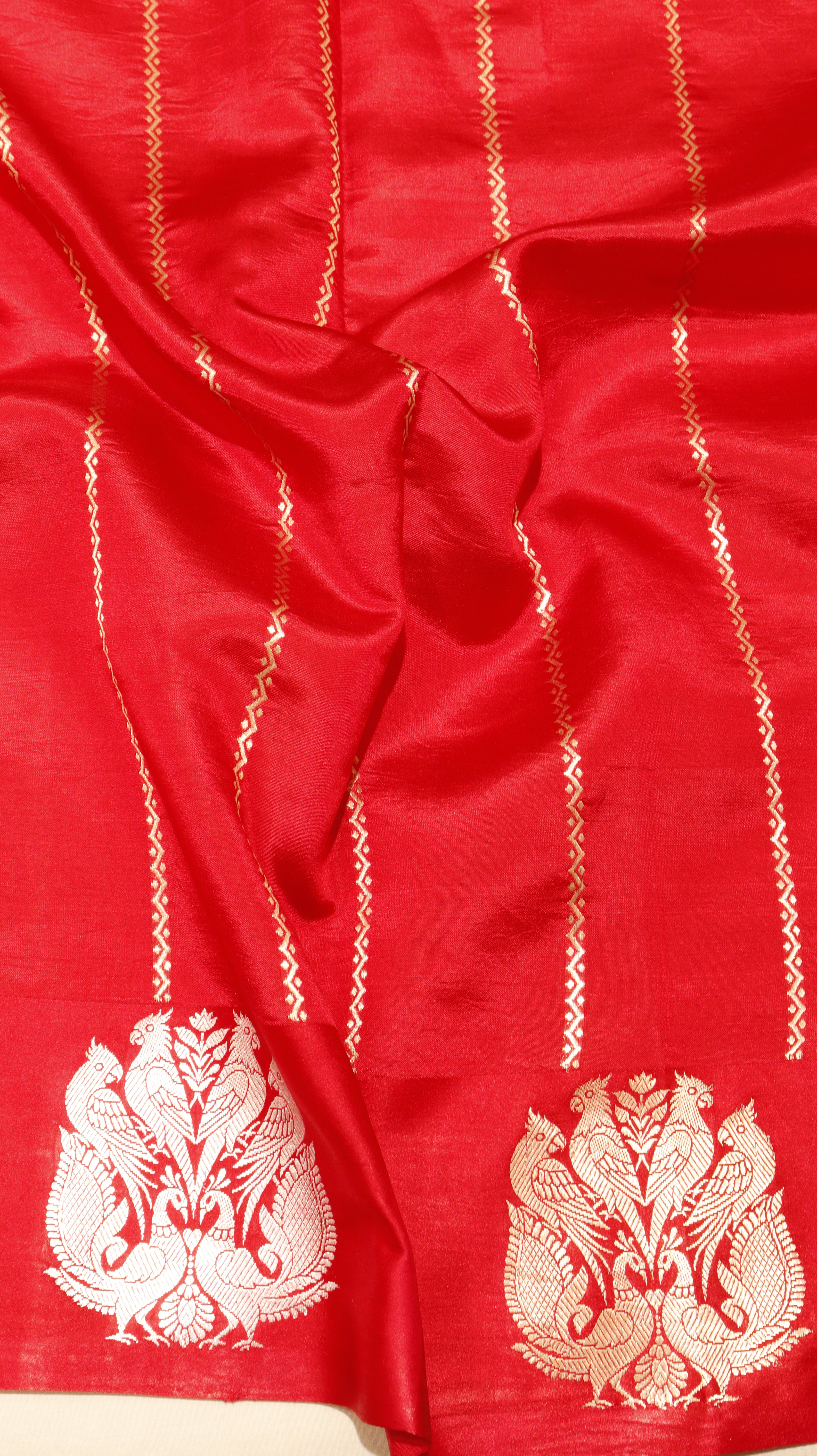 Pre-Order : Red Pure Soft Katan Silk Handloom Saree with Elegant Border