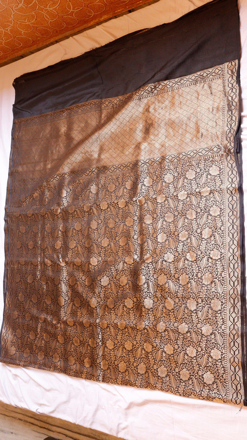 Black Pure Soft Katan Silk Brocade Saree