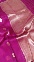 Pre-Order : Magenta Pink Pure Kora Silk Handloom Saree with Stripes Blouse