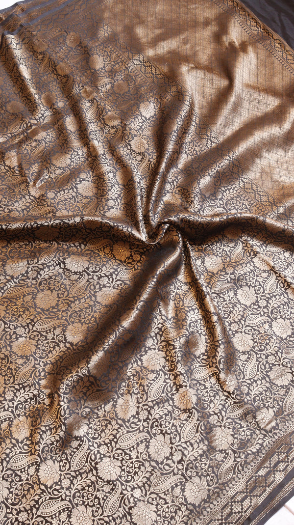 Black Pure Soft Katan Silk Brocade Saree
