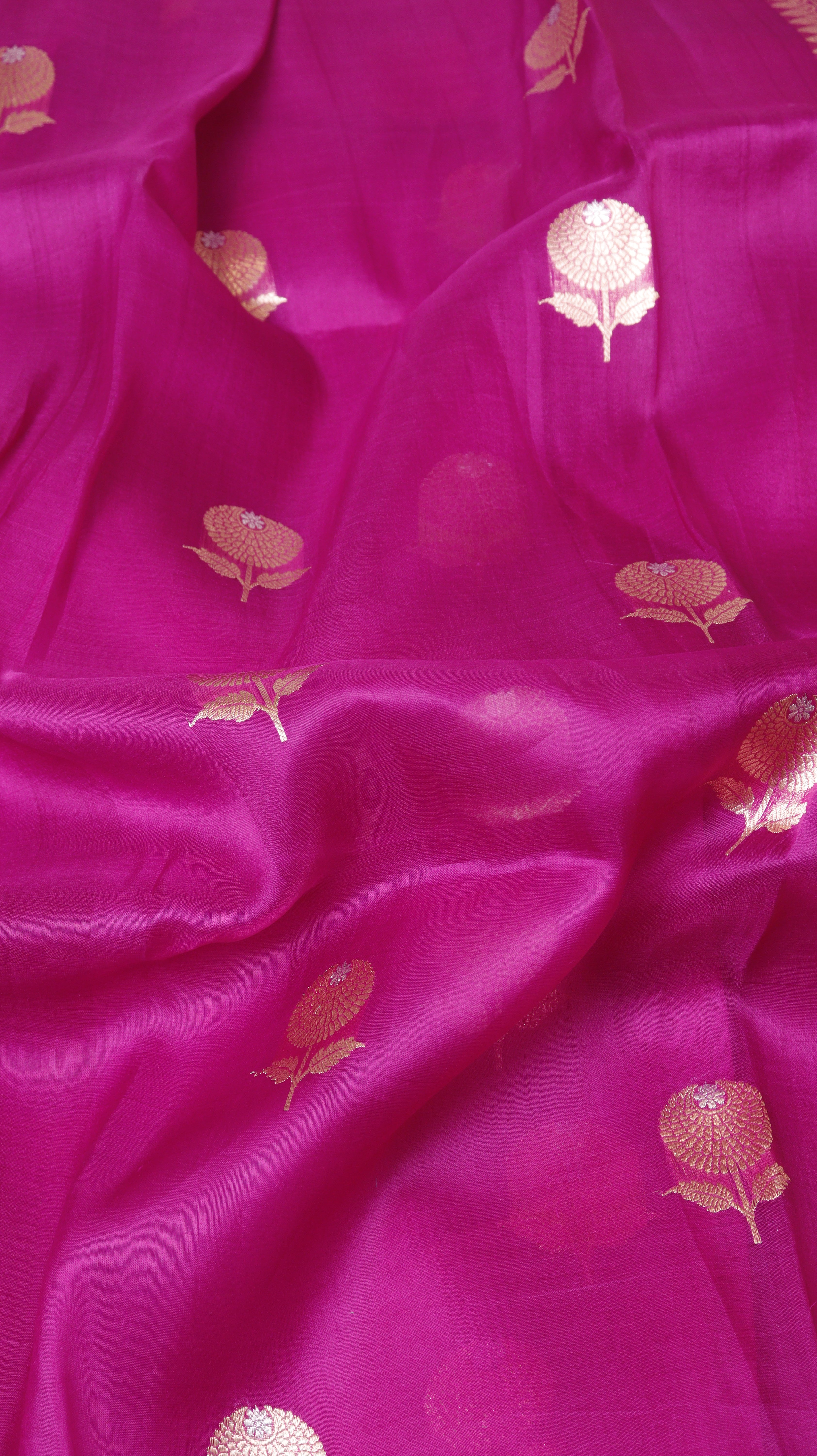 Pre-Order : Magenta Pink Pure Kora Silk Handloom Saree with Stripes Blouse