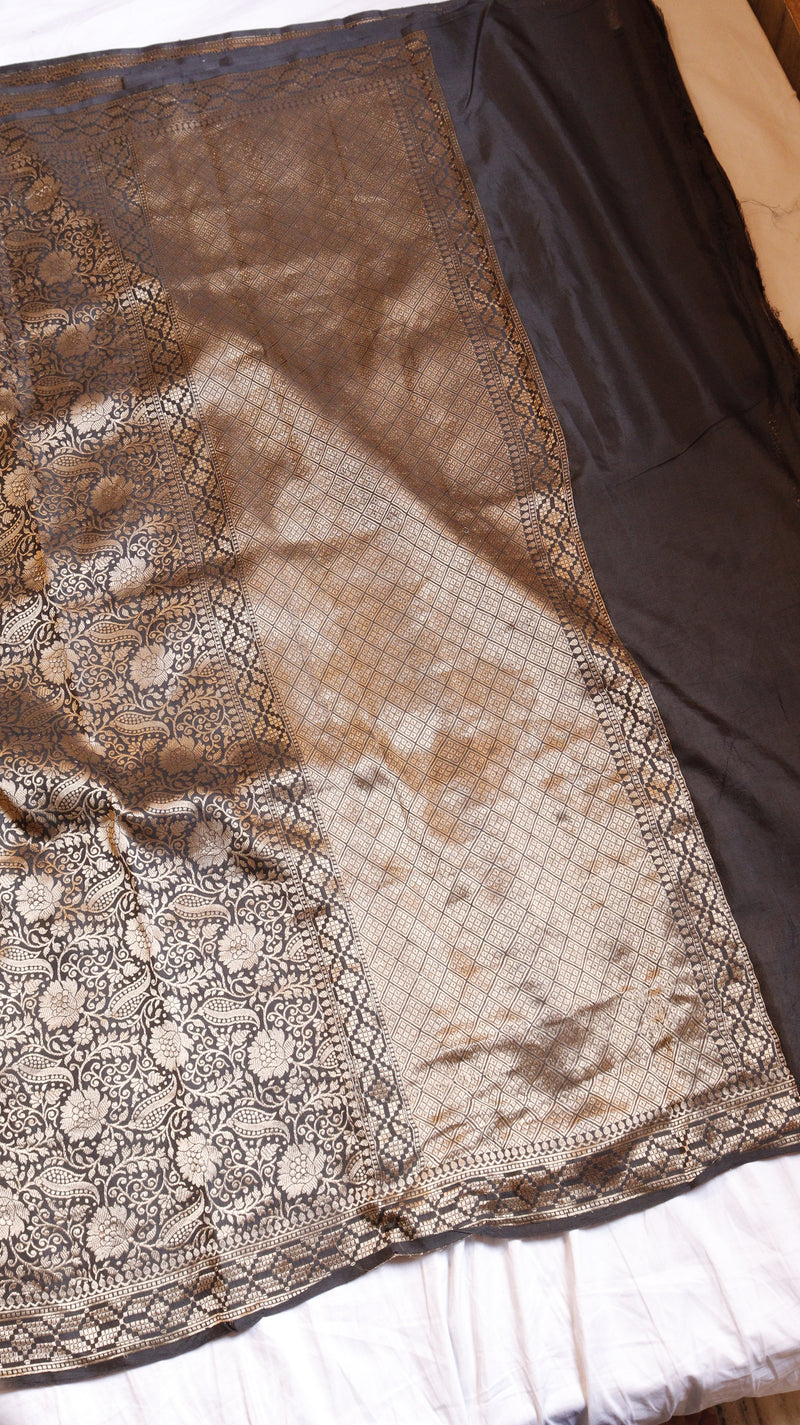 Black Pure Soft Katan Silk Brocade Saree