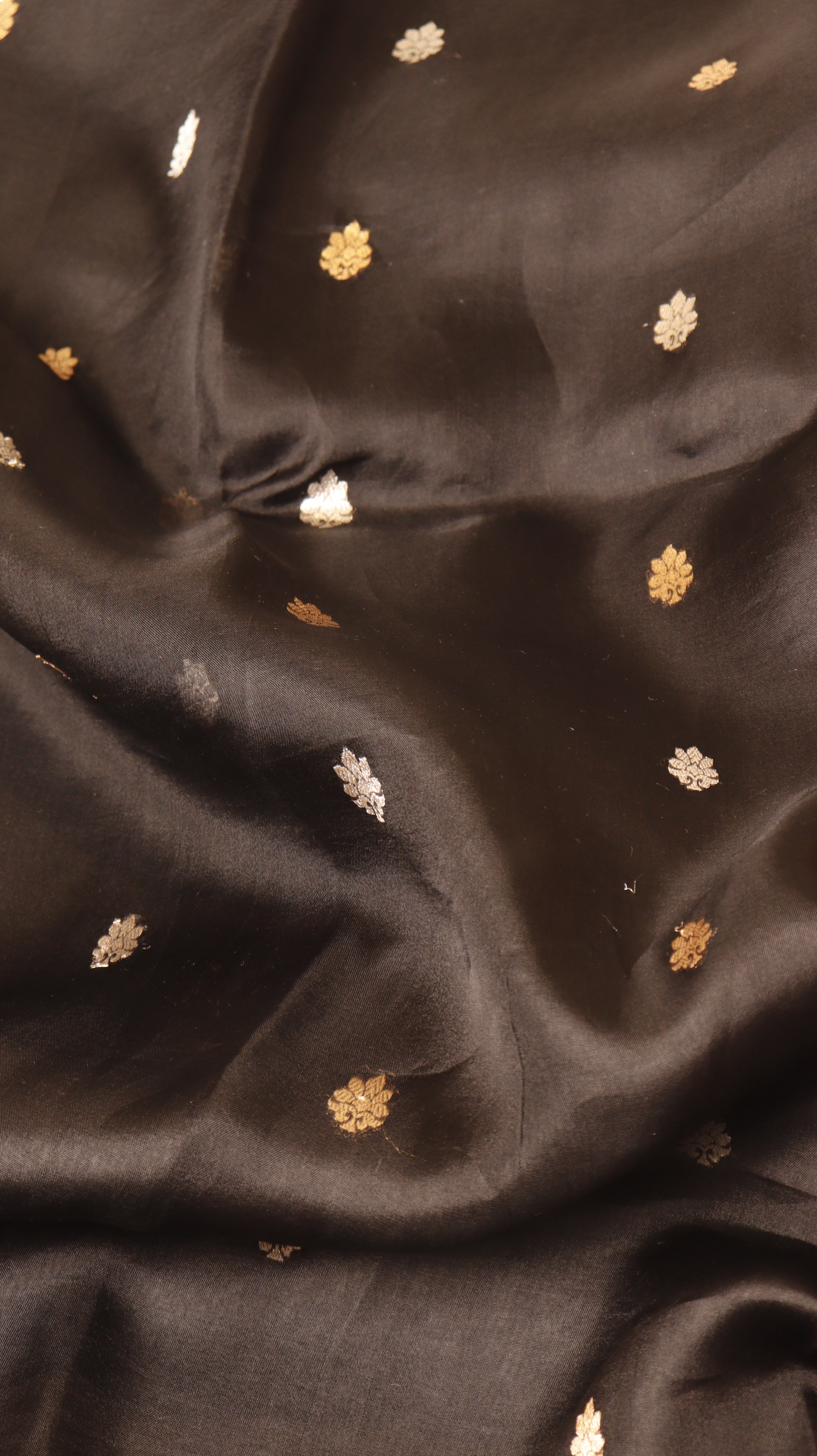 Pre-Order : Black Pure Kora Silk Handloom Saree with Stripes Blouse
