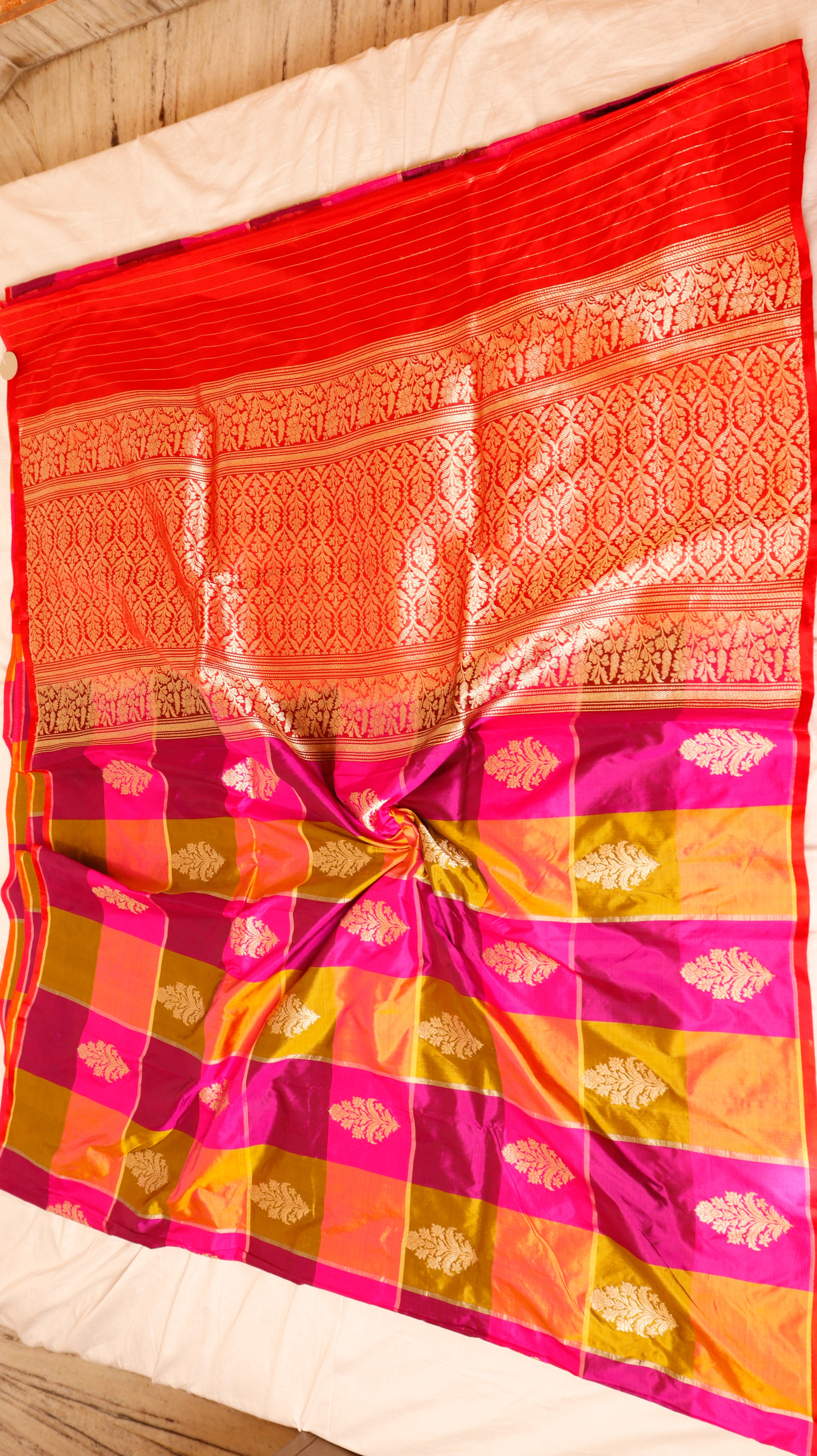 Pre-Order : Rangkaat Pure Katan Silk Handloom Saree with Stripes Blouse