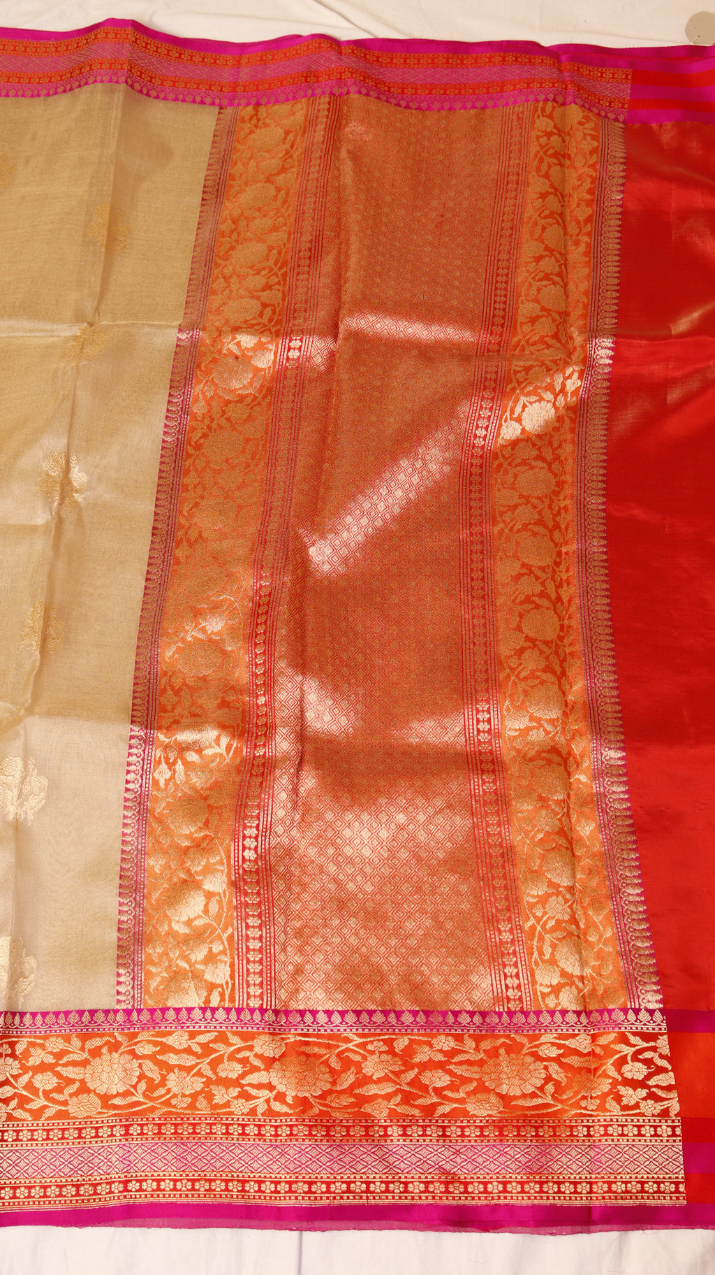 Pre-Order : Gold Pure Tissue Silk Handloom Saree with Contrast Border