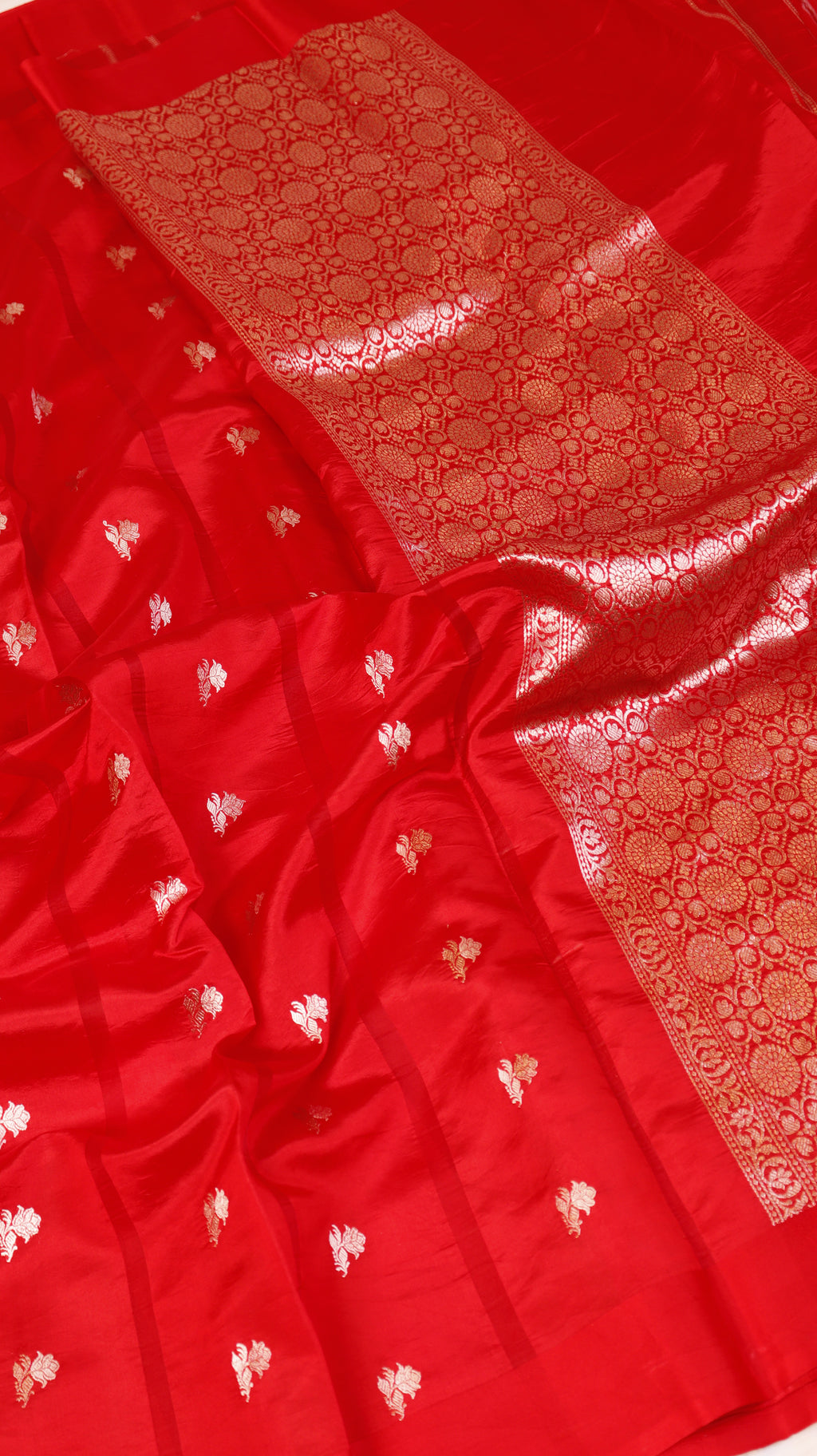 Pre-Order : Red Pure Soft Katan Silk Handloom Saree with Stripes Blouse