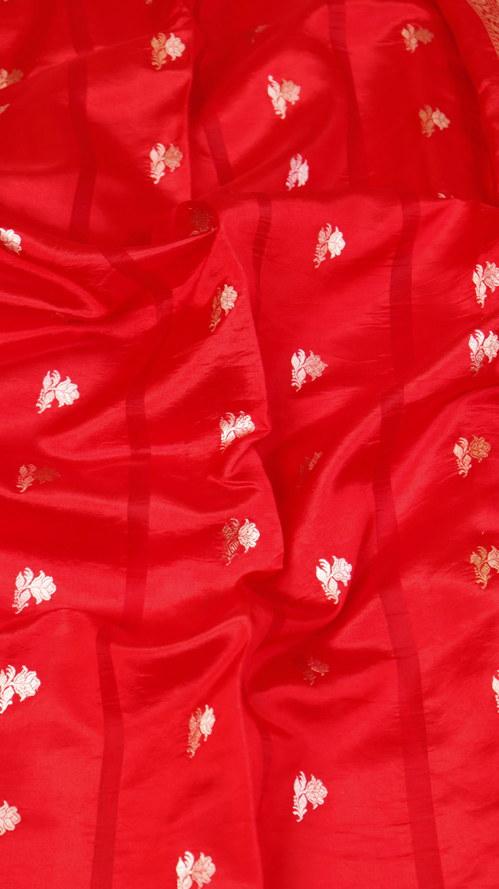 Pre-Order : Red Pure Soft Katan Silk Handloom Saree with Stripes Blouse