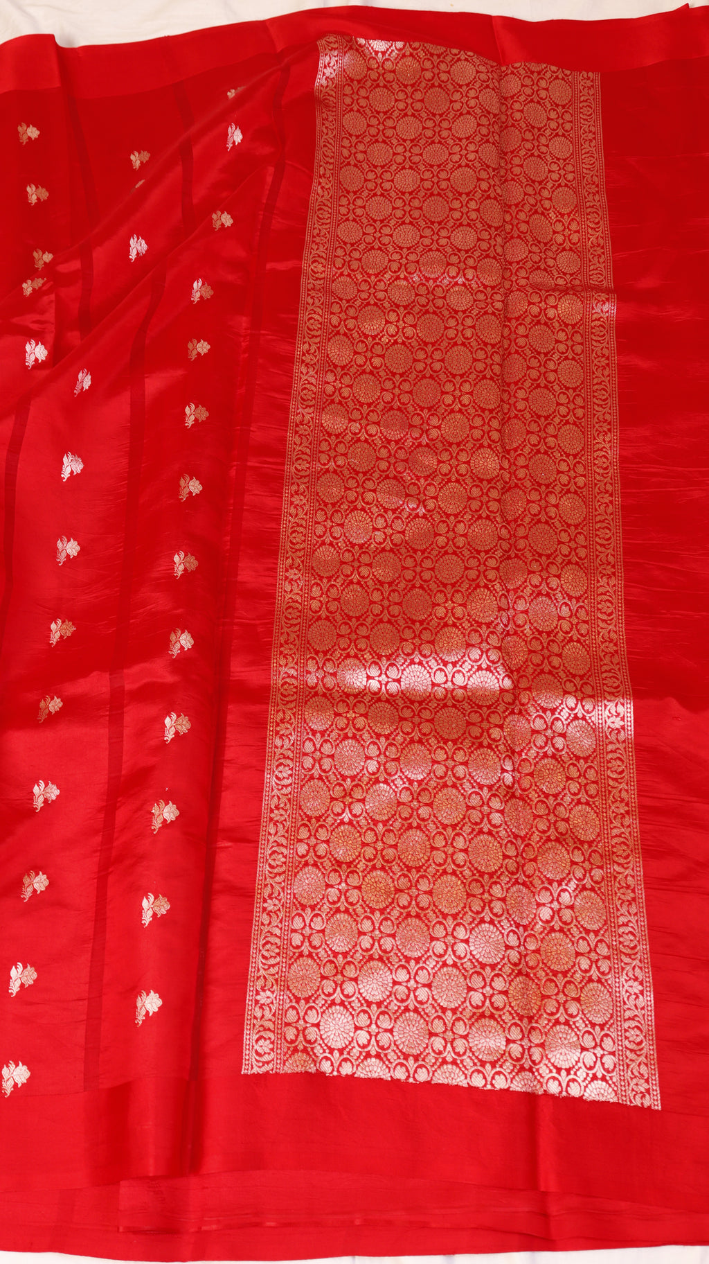 Pre-Order : Red Pure Soft Katan Silk Handloom Saree with Stripes Blouse