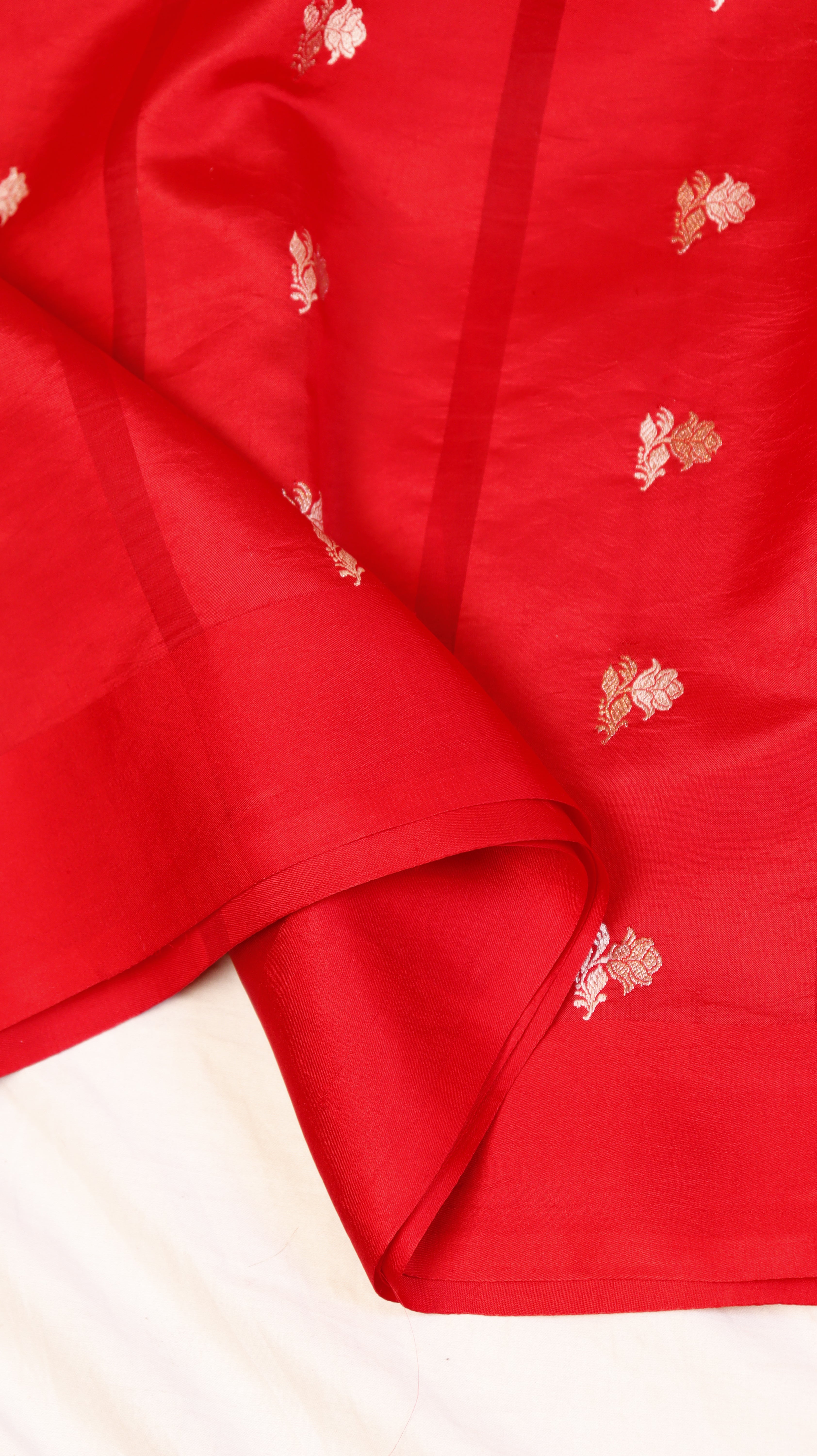 Red Pure Soft Katan Silk Handloom Saree with Stripes Blouse