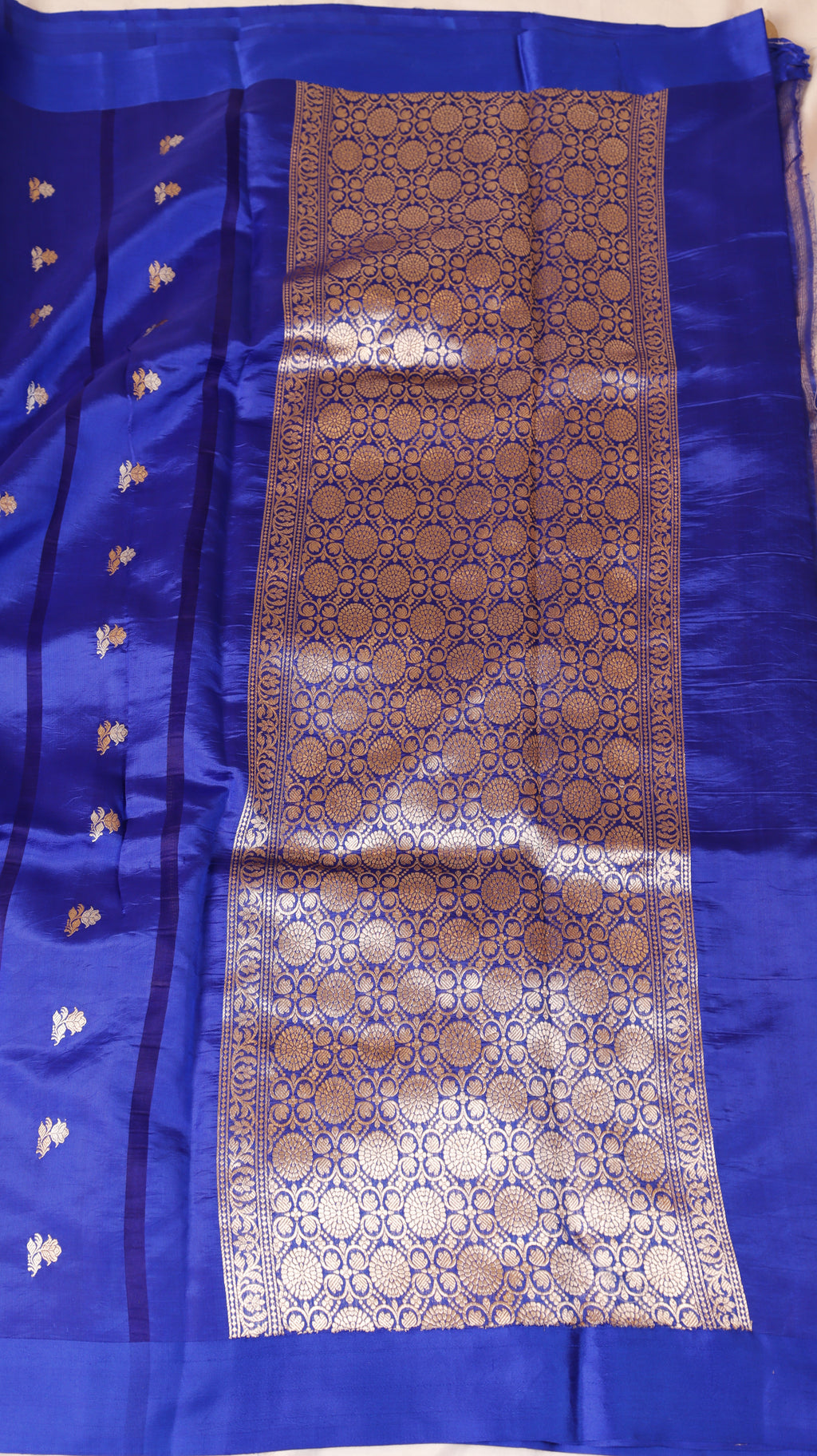 Pre-Order : Royal Blue Pure Soft Katan Silk Handloom Saree with Stripes Blouse