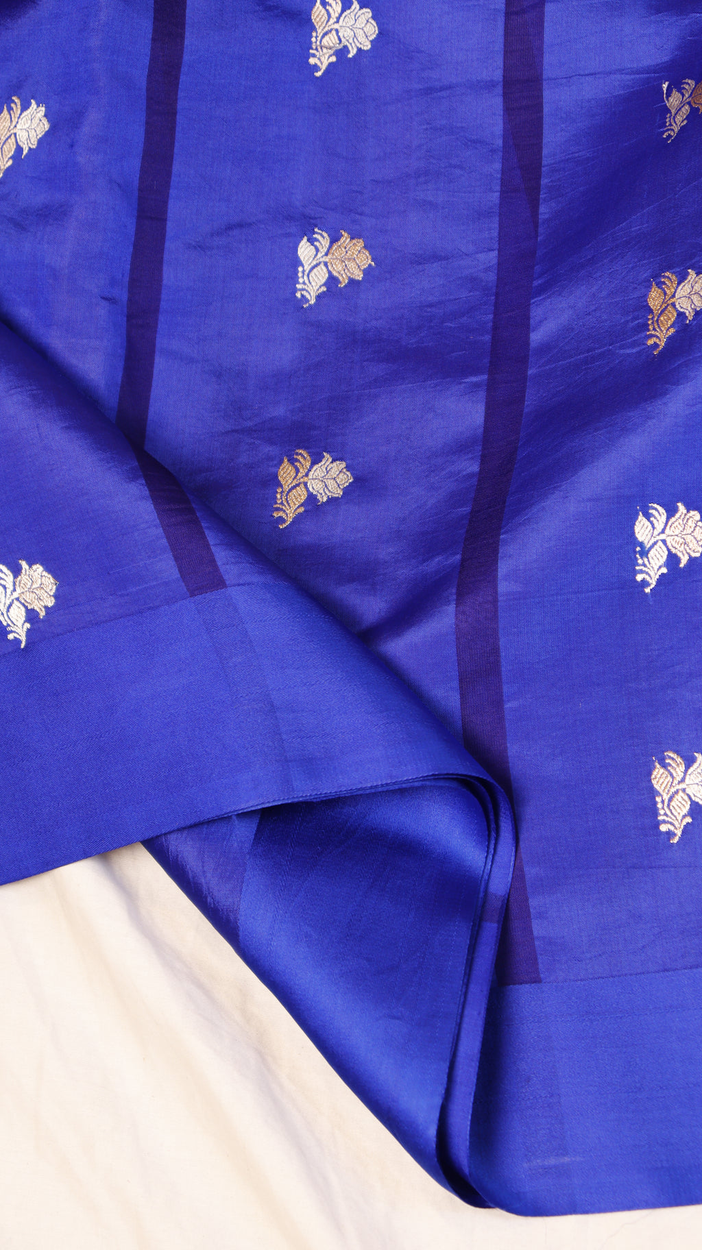 Pre-Order : Royal Blue Pure Soft Katan Silk Handloom Saree with Stripes Blouse