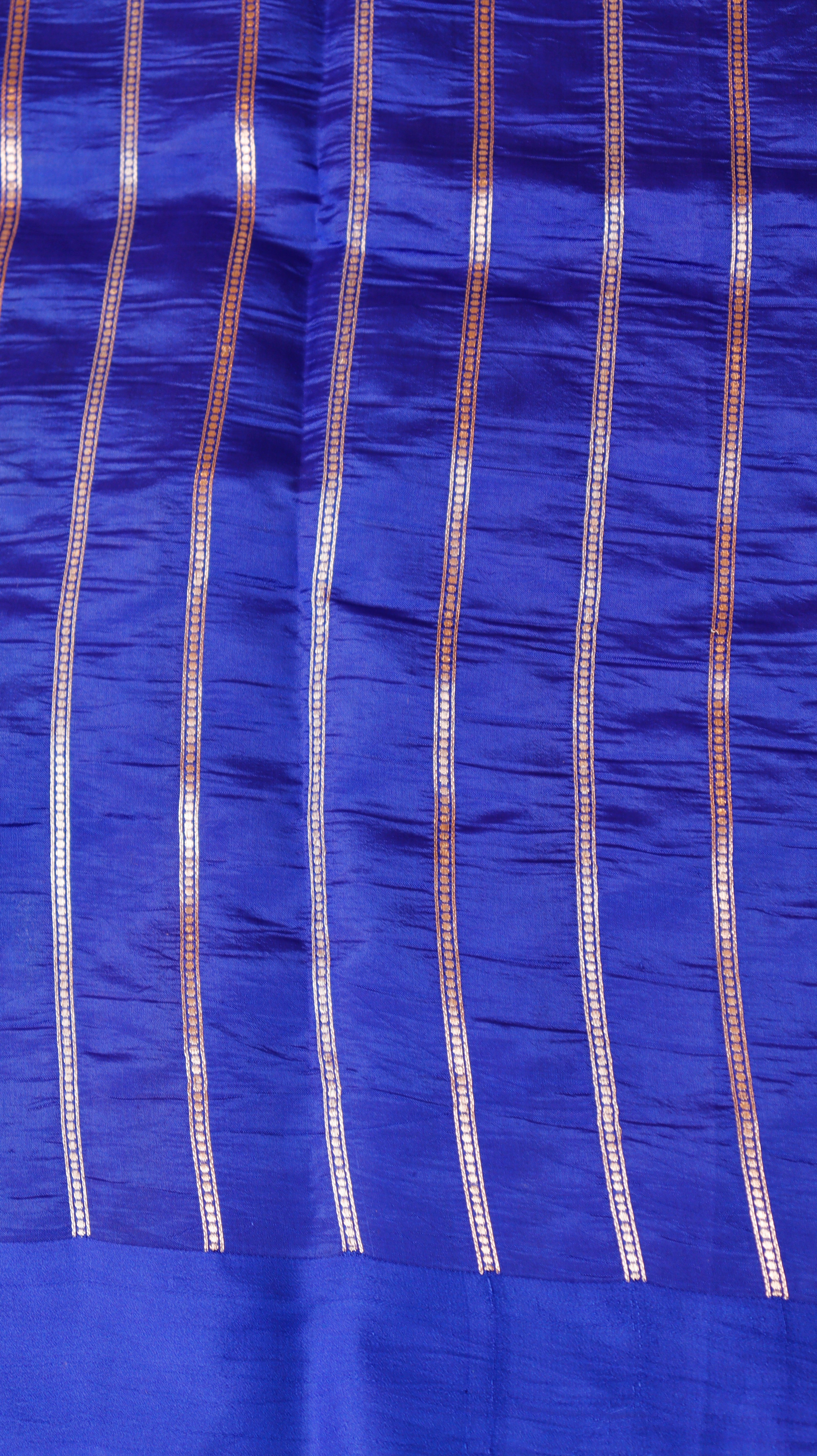 Royal Blue Pure Soft Katan Silk Handloom Saree with Stripes Blouse