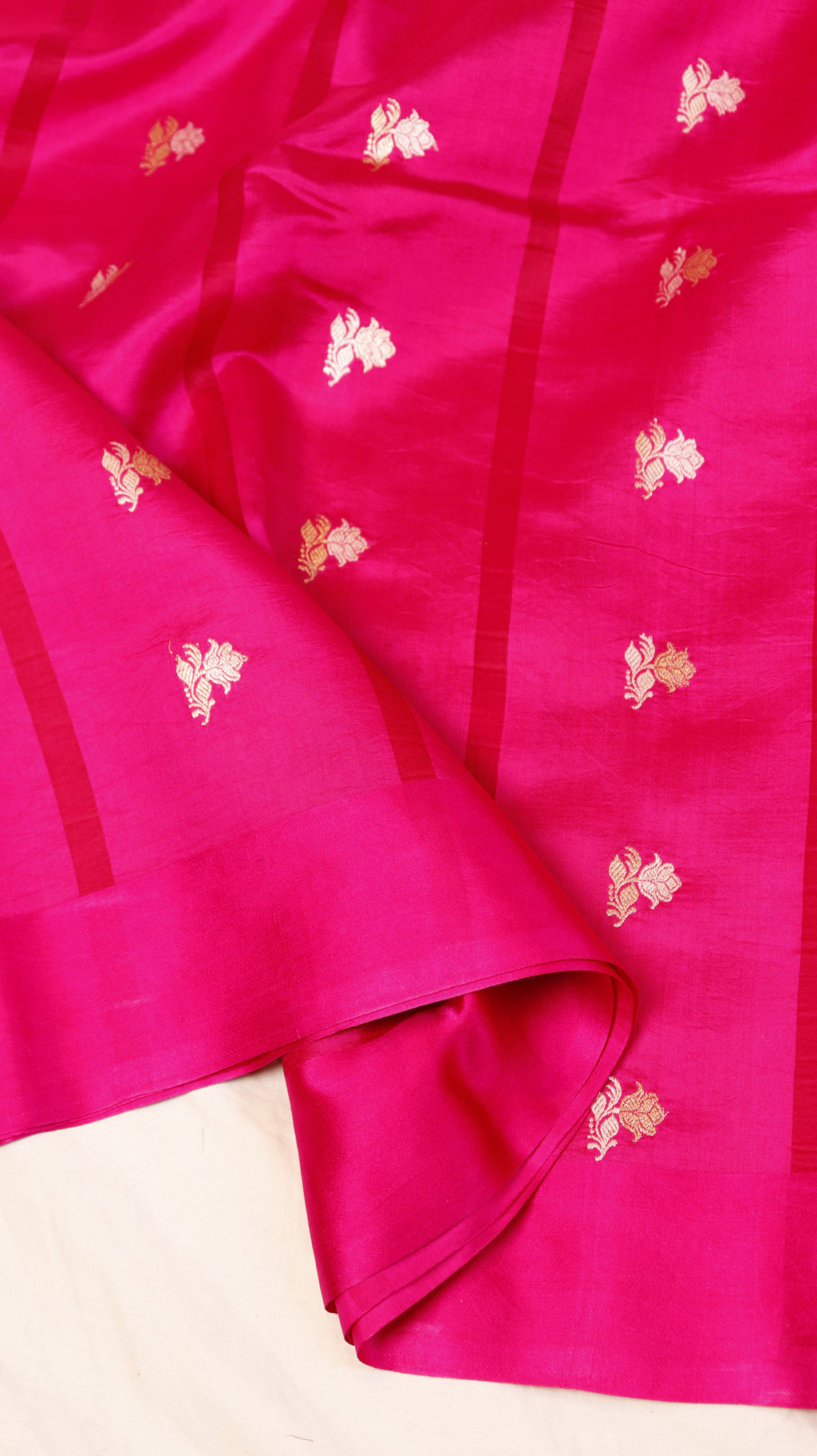Pre-Order : Rani Pink Pure Soft Katan Silk Handloom Saree with Stripes Blouse