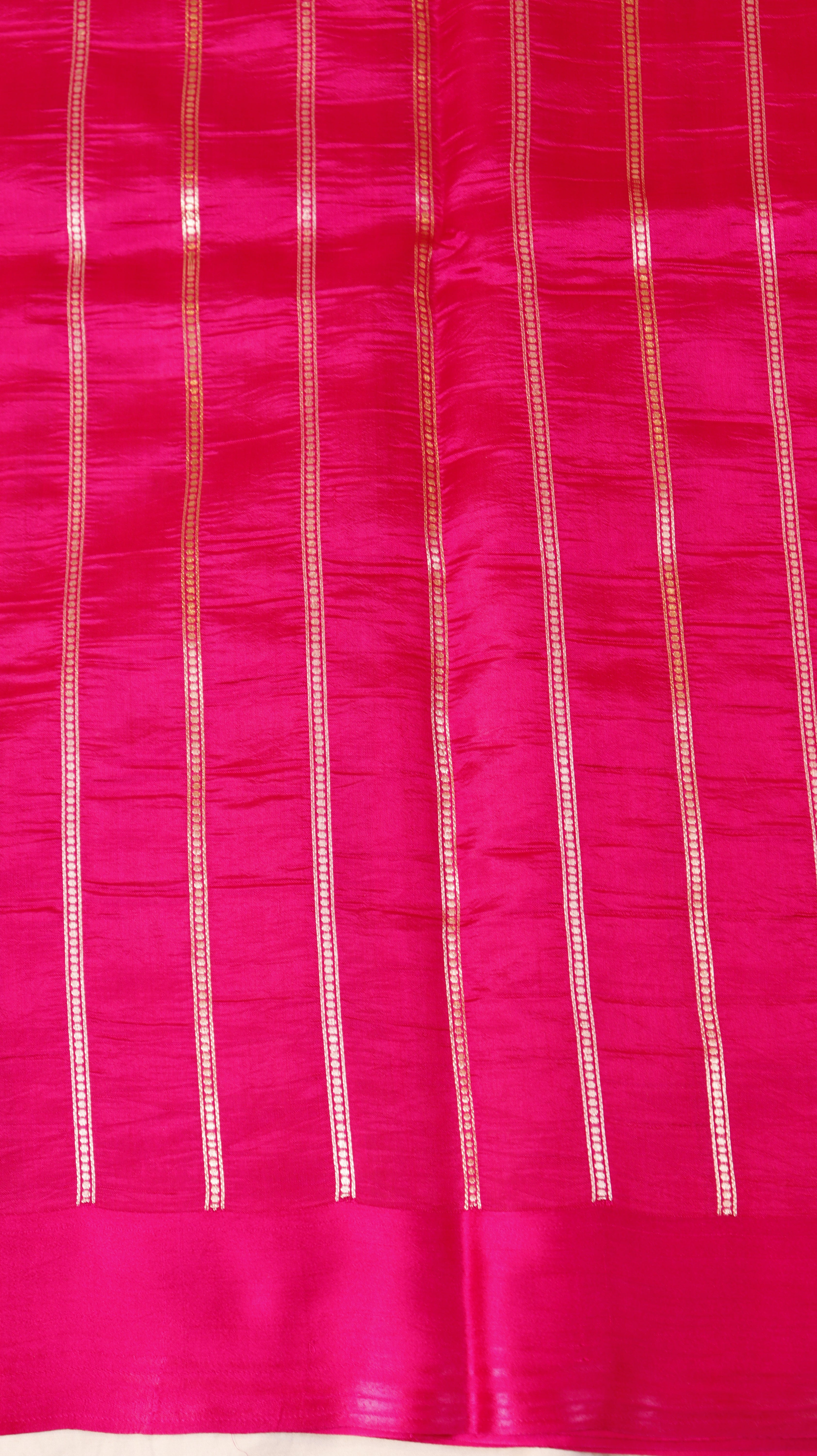 Rani Pink Pure Soft Katan Silk Handloom Saree with Stripes Blouse