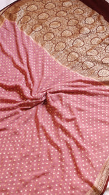 Mauve Pink Pure Khaddi Georgette Handloom Saree with Contrast Blouse