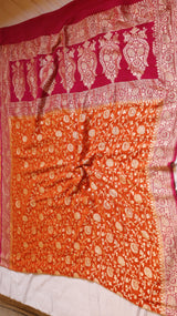 Orange Pure Khaddi Georgette Handloom Saree with Contrast Border