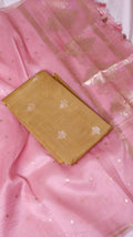 Pre-Order : Mustard Yellow Pure Chanderi Silk Handloom Suit Set with Contrast Dupatta