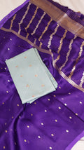 Pre-Order : Sky Blue Pure Chanderi Silk Handloom Suit Set with Contrast Dupatta