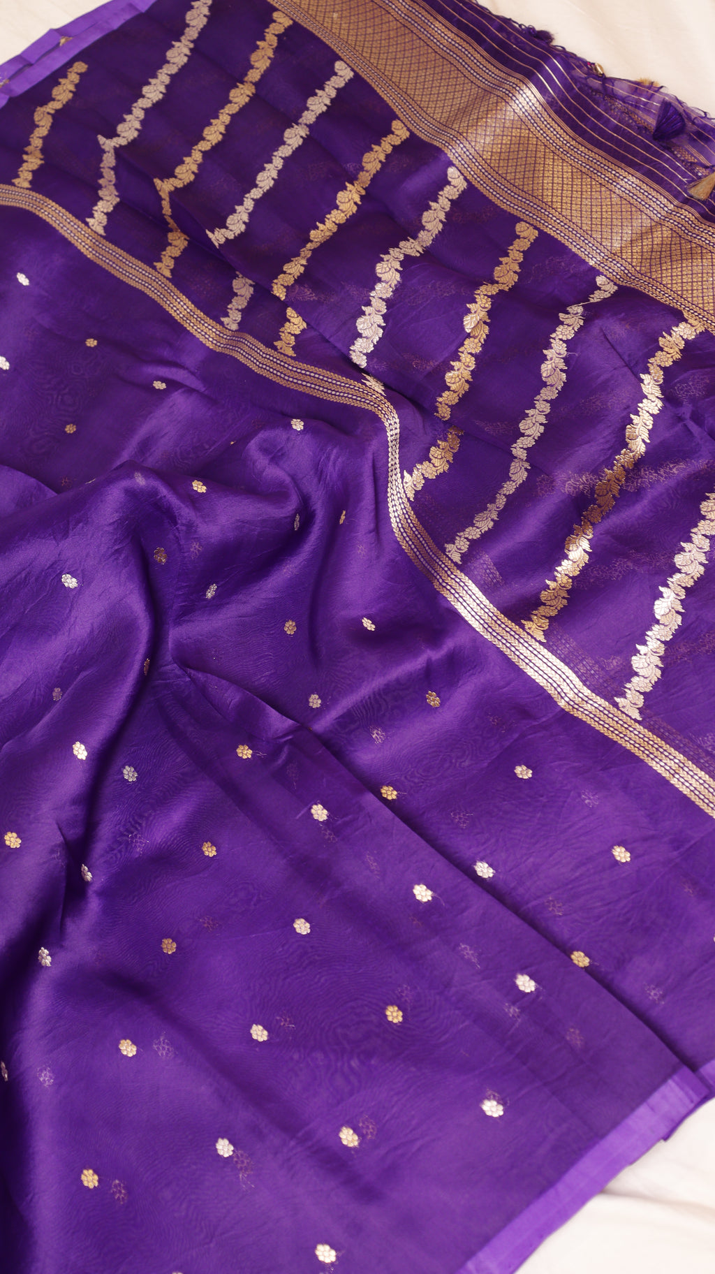 Pre-Order : Sky Blue Pure Chanderi Silk Handloom Suit Set with Contrast Dupatta