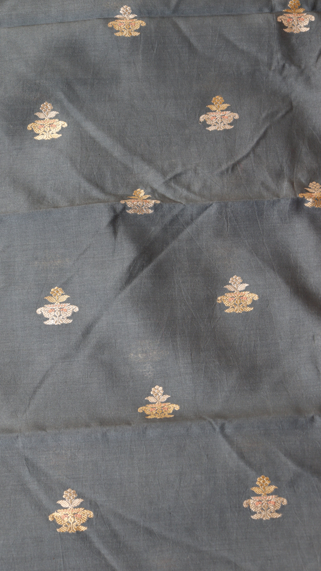 Pre-Order : Grey Pure Chanderi Silk Handloom Suit Set with Contrast Dupatta