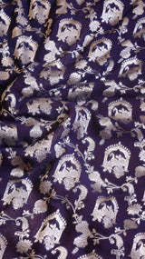 Navy Blue Pure Khaddi Georgette Handloom Saree with Contrast Blouse