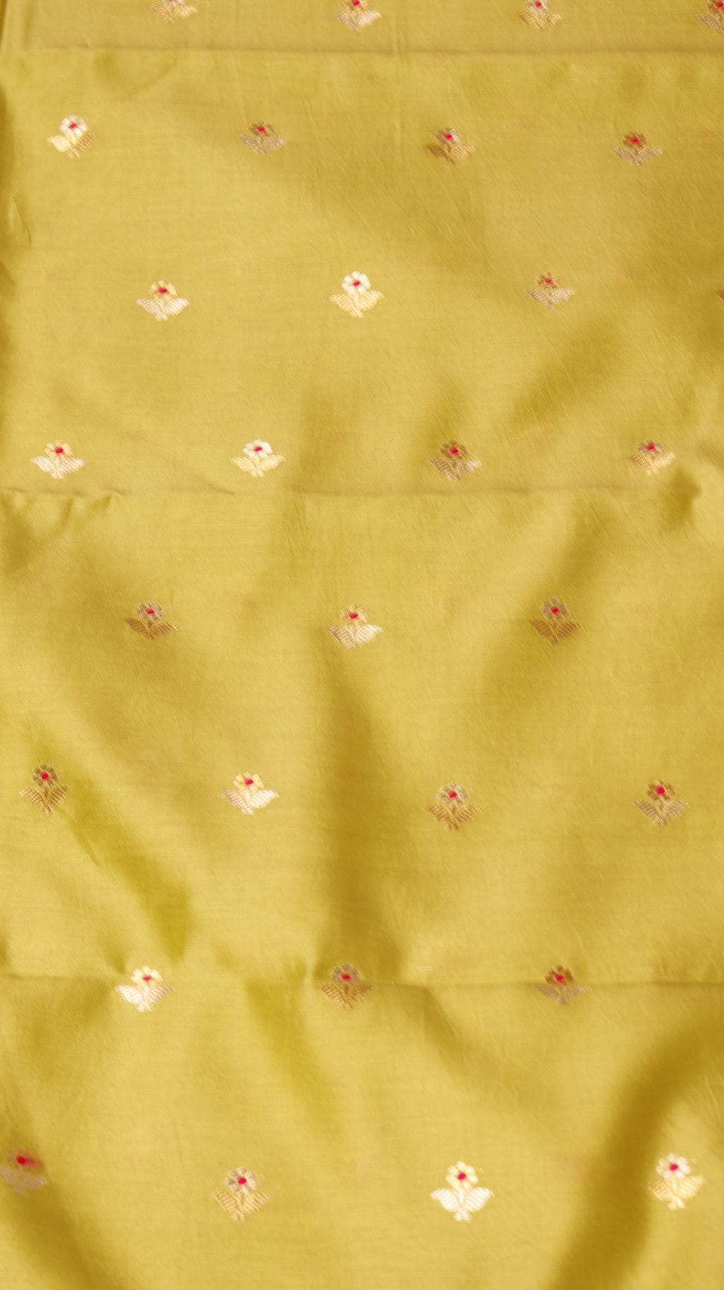 Pre-Order : Mustard Yellow Pure Chanderi Silk Handloom Suit Set with Contrast Dupatta