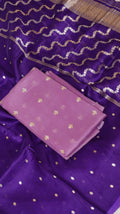 Pre-Order : Soft Purple Pure Kora Silk Handloom Suit Set with Contrast Dupatta