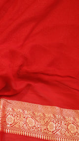 Bottle-green Pure Khaddi Georgette Handloom Saree with Contrast Blouse