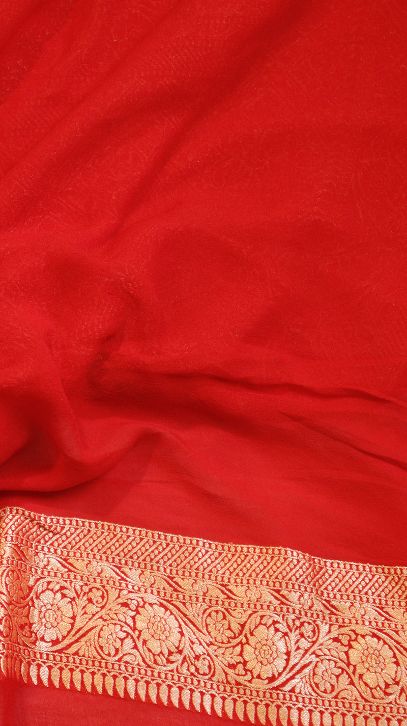 Bottle-green Pure Khaddi Georgette Handloom Saree with Contrast Blouse