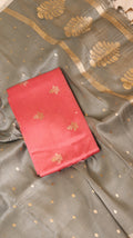 Peach Pure Chanderi Silk Handloom Suit Set with Contrast Dupatta