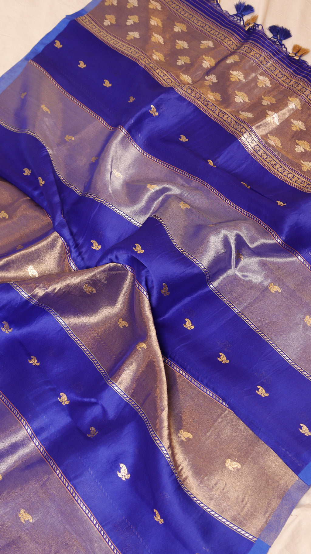 Pre-Order : Soft Sky Blue Pure Kora Silk Handloom Suit Set with Contrast Dupatta