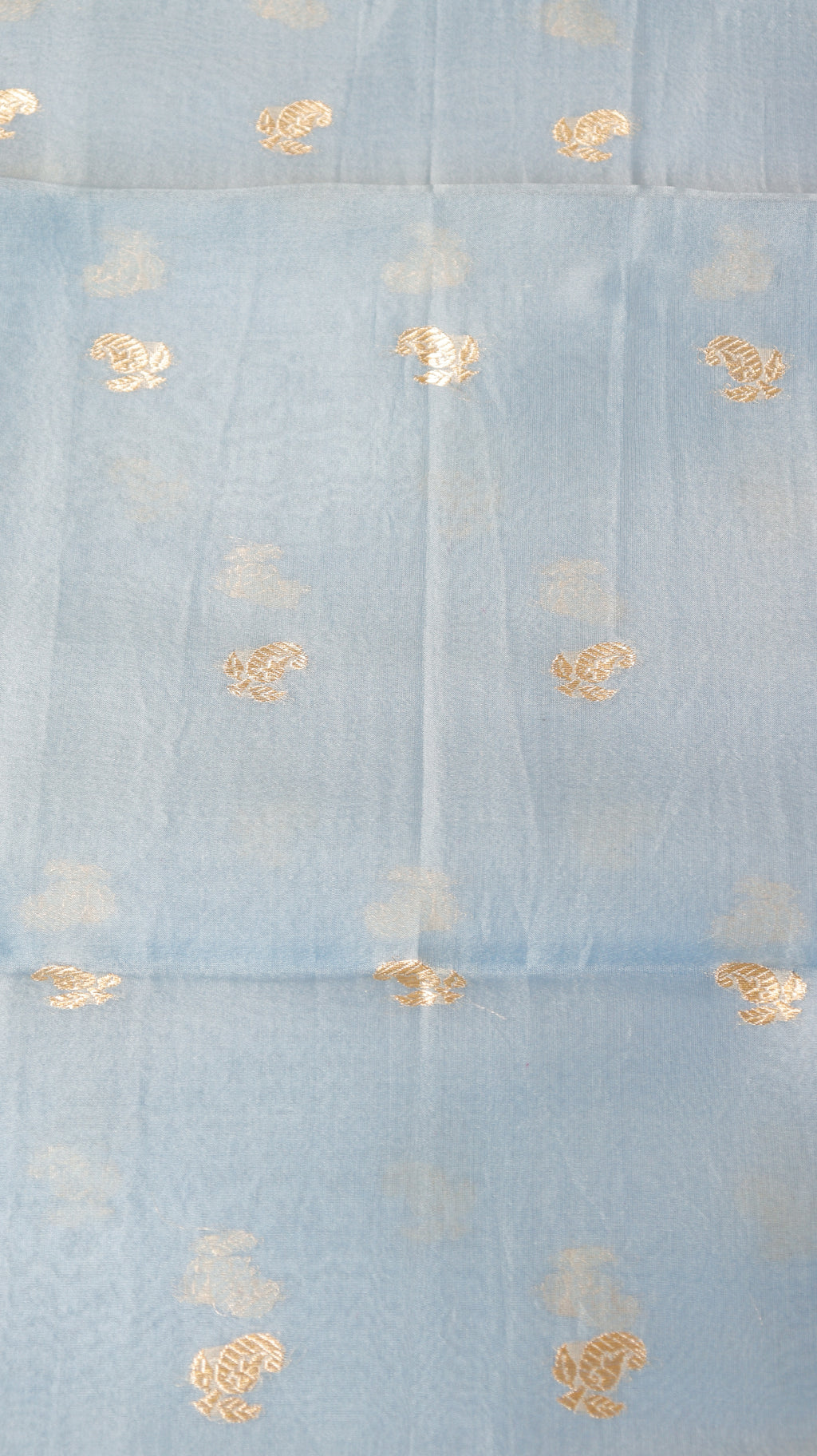 Pre-Order : Soft Sky Blue Pure Kora Silk Handloom Suit Set with Contrast Dupatta
