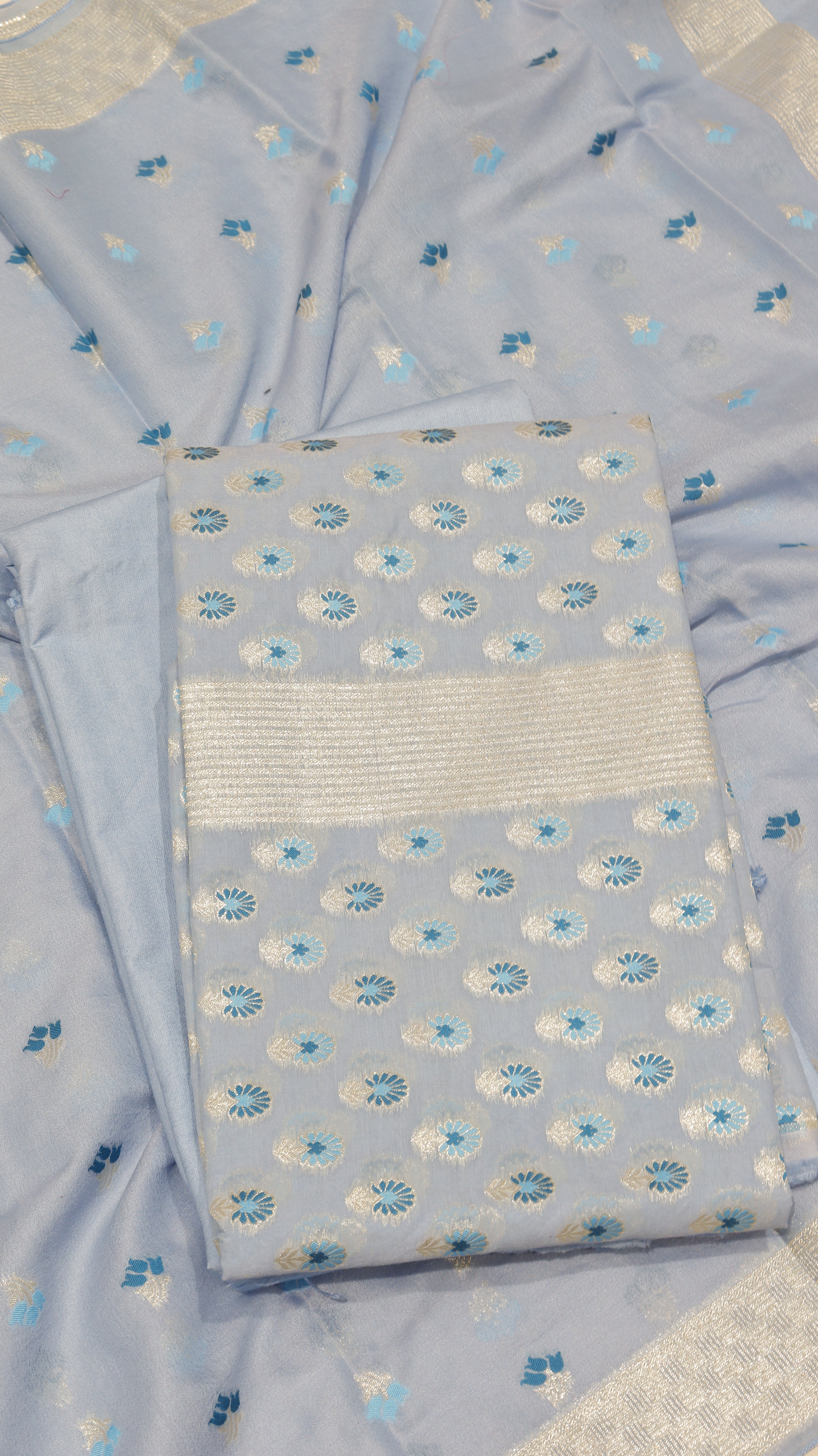 Soft Blue Cotton Chanderi  Handloom Suit Set