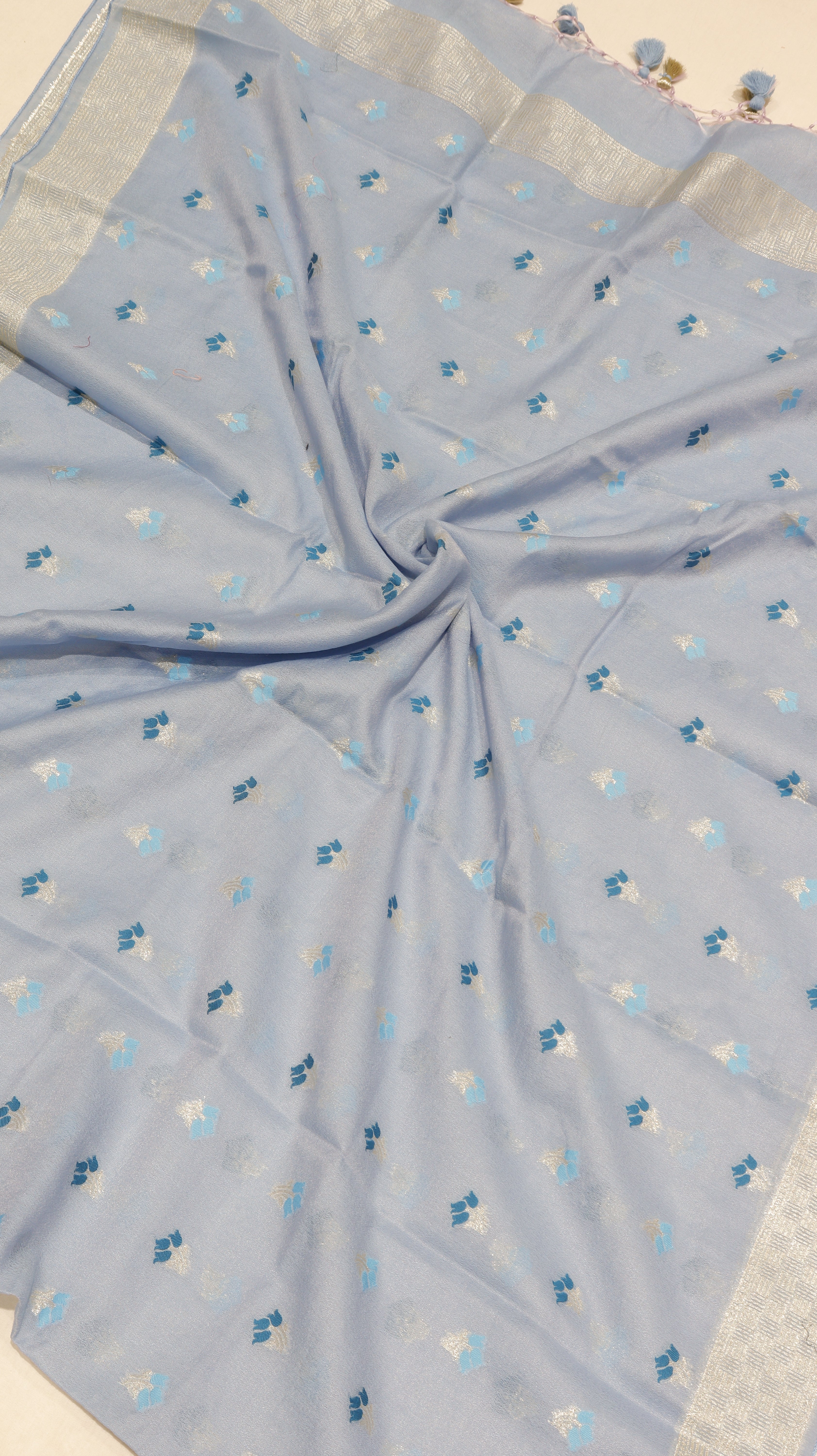 Soft Blue Cotton Chanderi  Handloom Suit Set