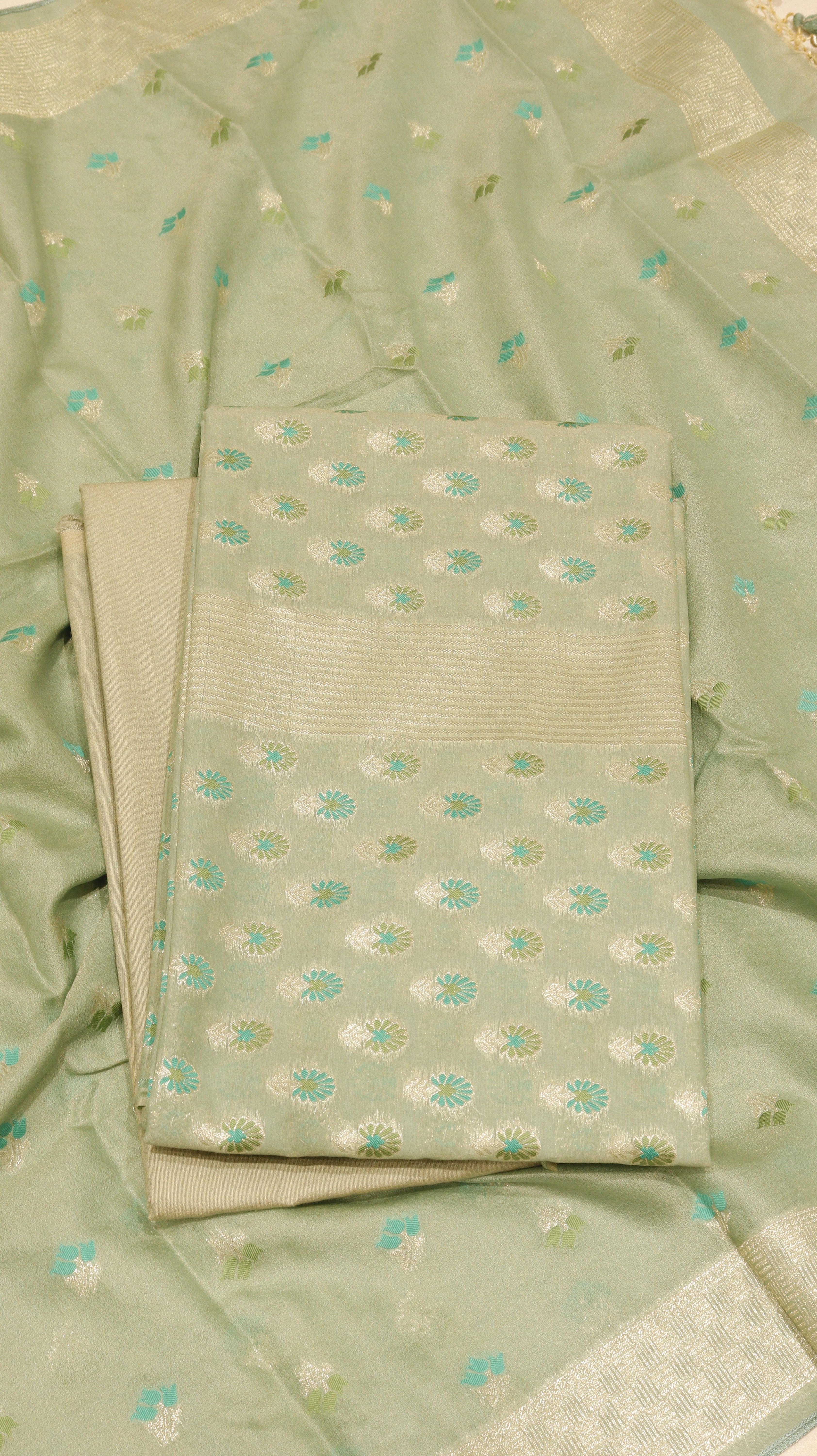 Soft Green Cotton Chanderi  Handloom Suit Set