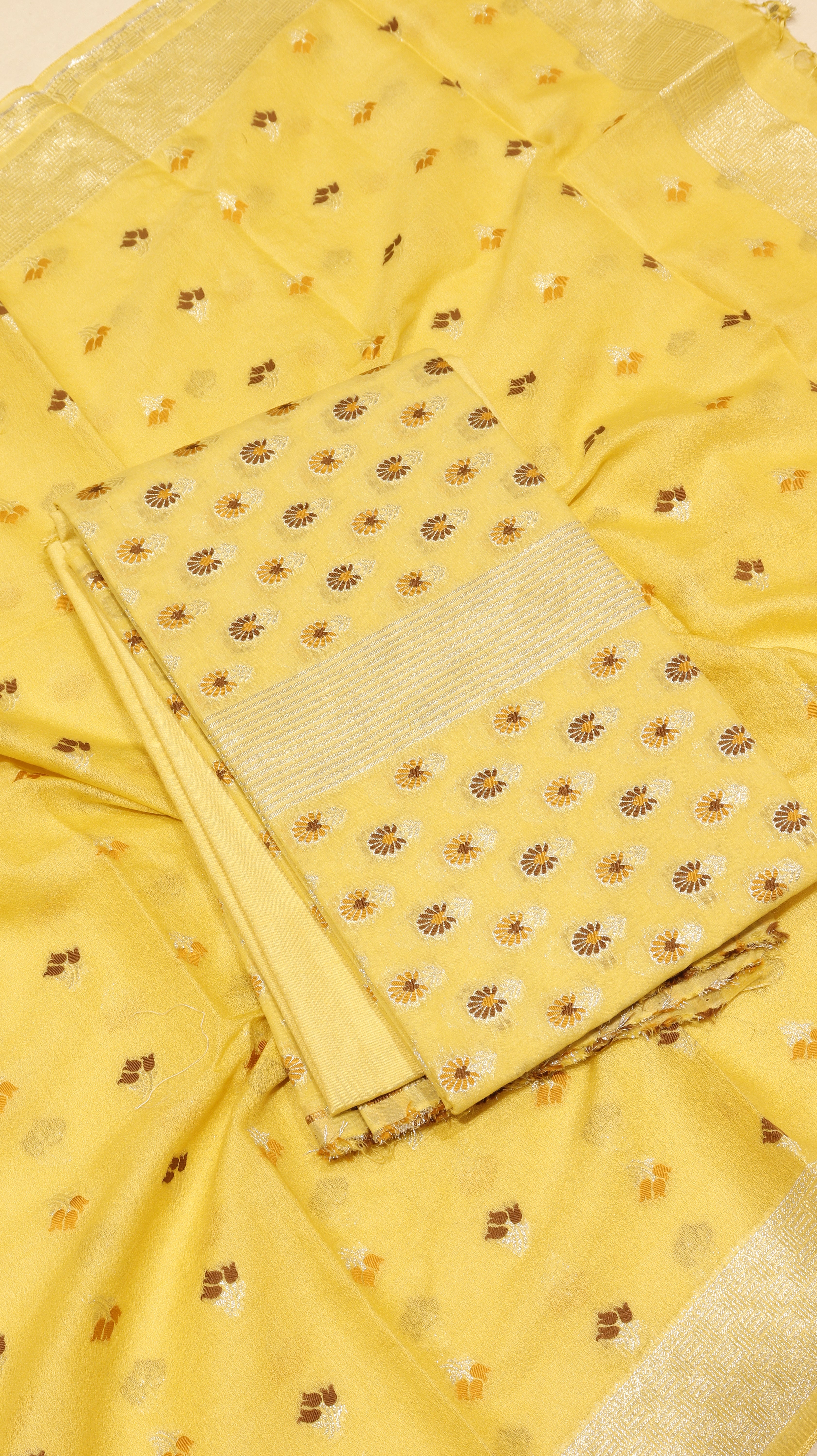 Yellow Cotton Chanderi  Handloom Suit Set