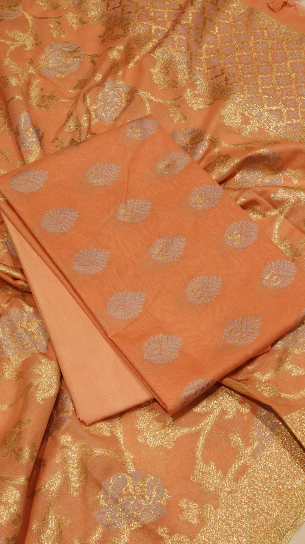 Pre-Order : Peach Cotton Chanderi Suit Set