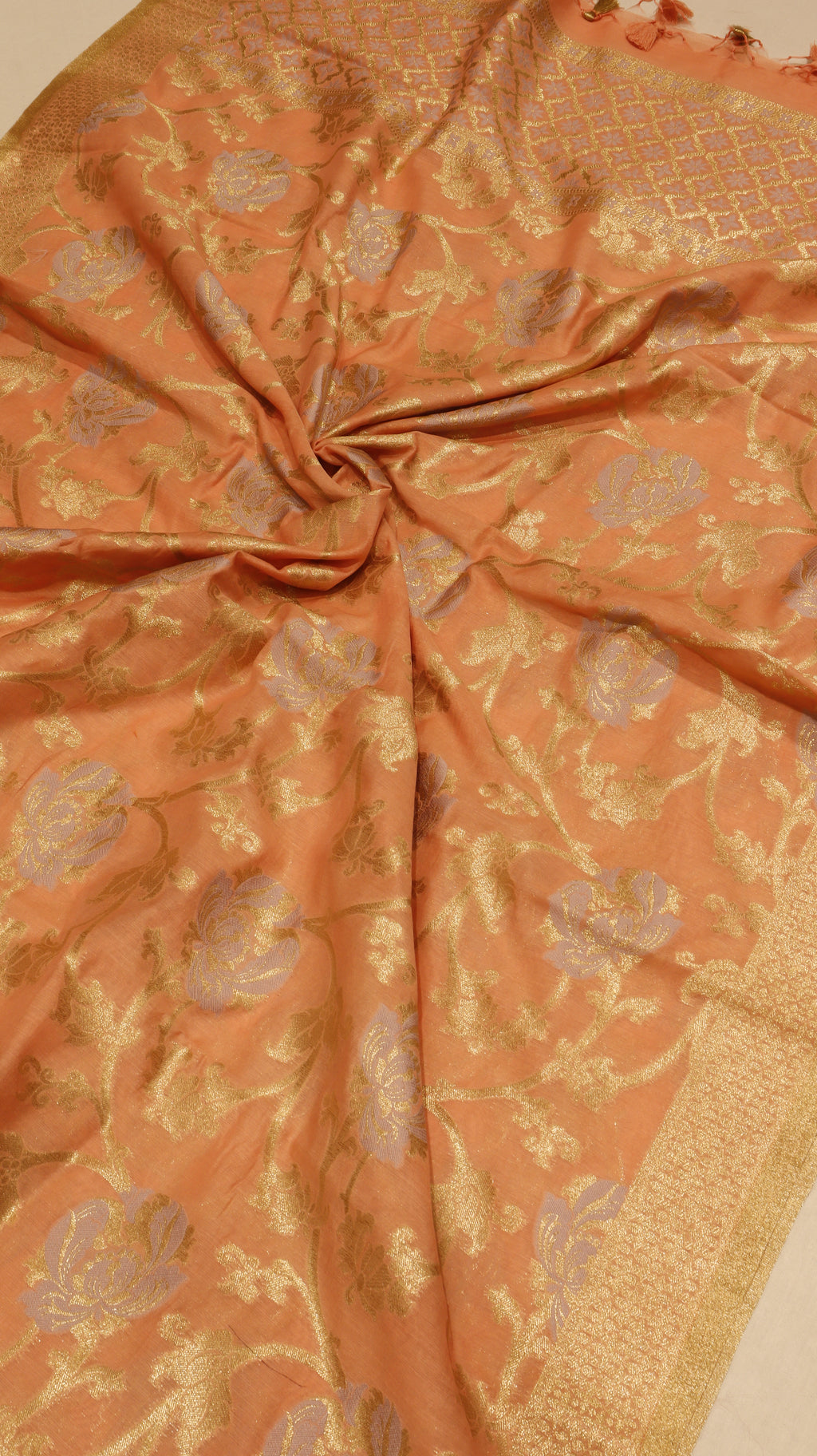 Pre-Order : Peach Cotton Chanderi Suit Set