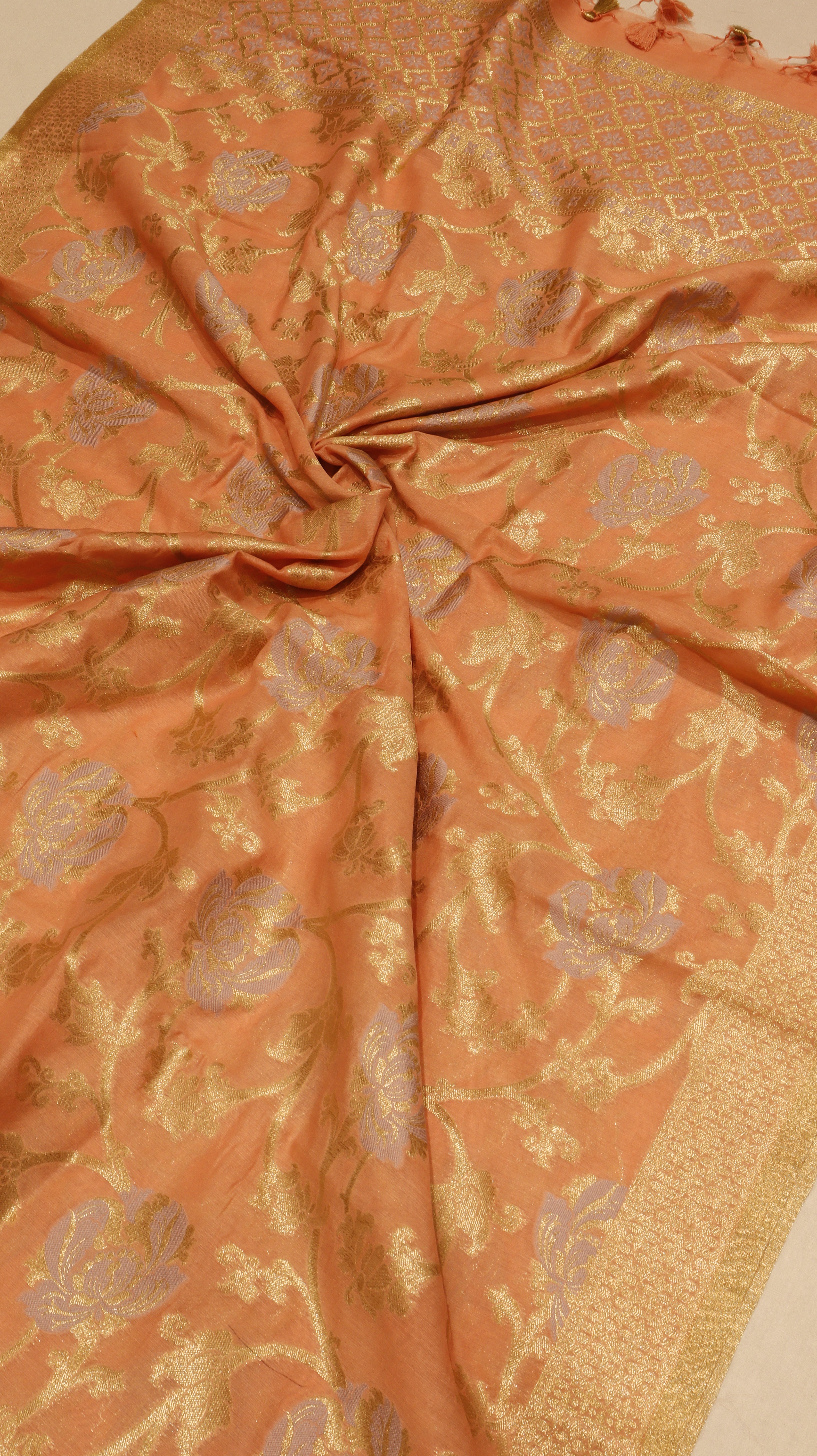 Orange Cotton Chanderi  Handloom Suit Set