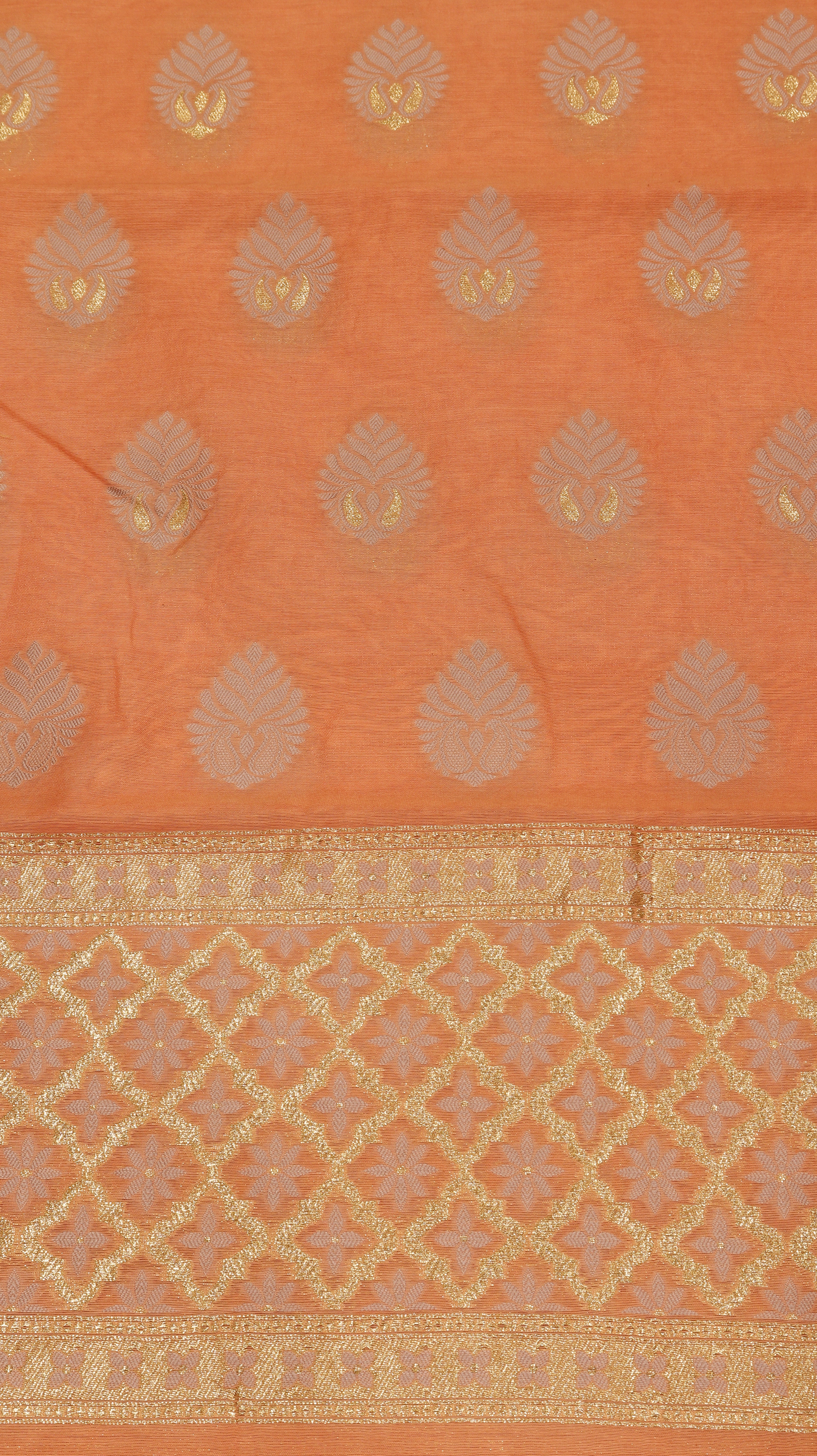 Orange Cotton Chanderi  Handloom Suit Set
