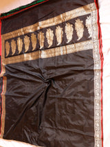 Black Pure Katan Silk Handloom Saree with Contrast Blouse