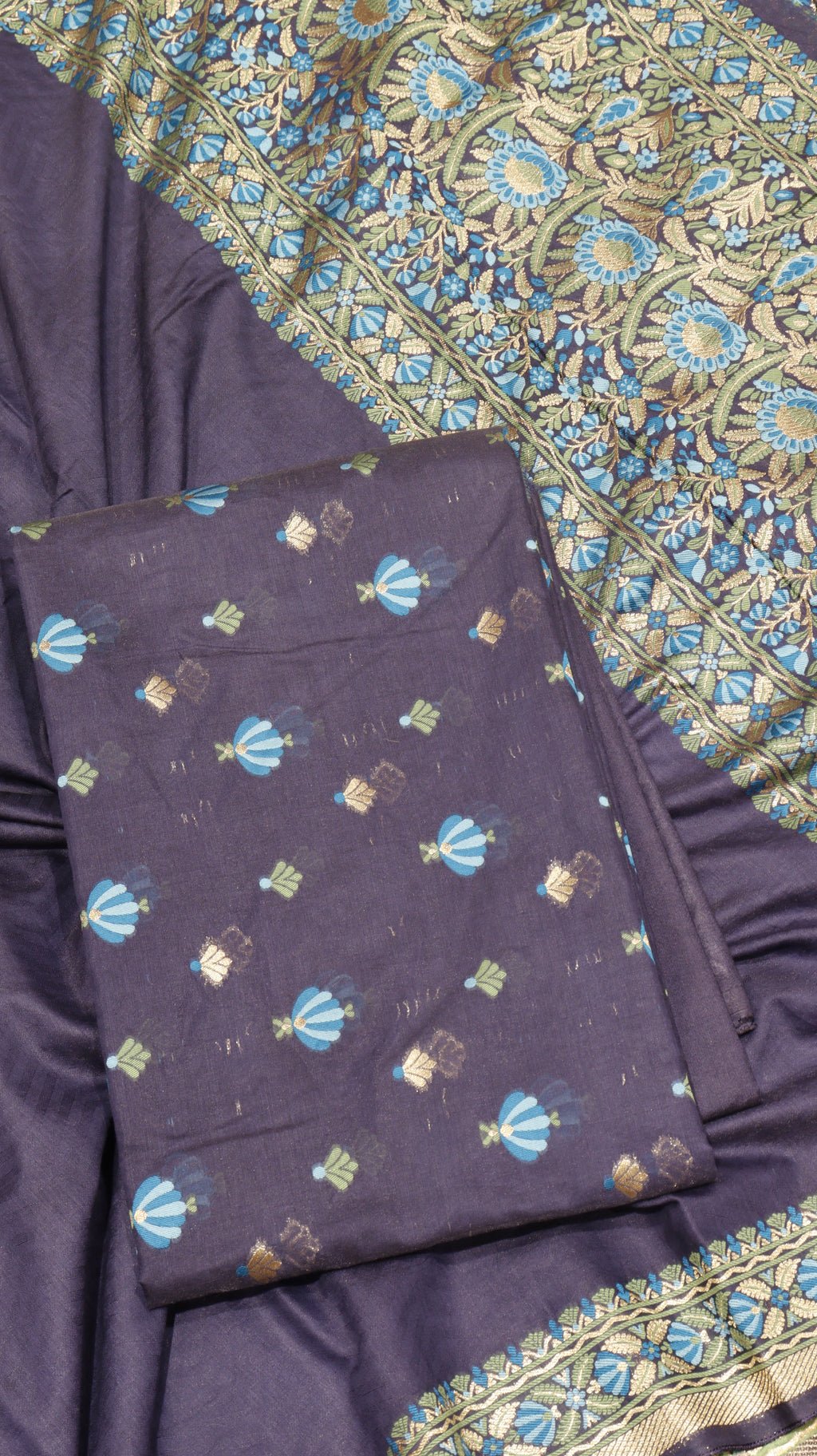 Deep Navy Blue Cotton Chanderi Suit Set