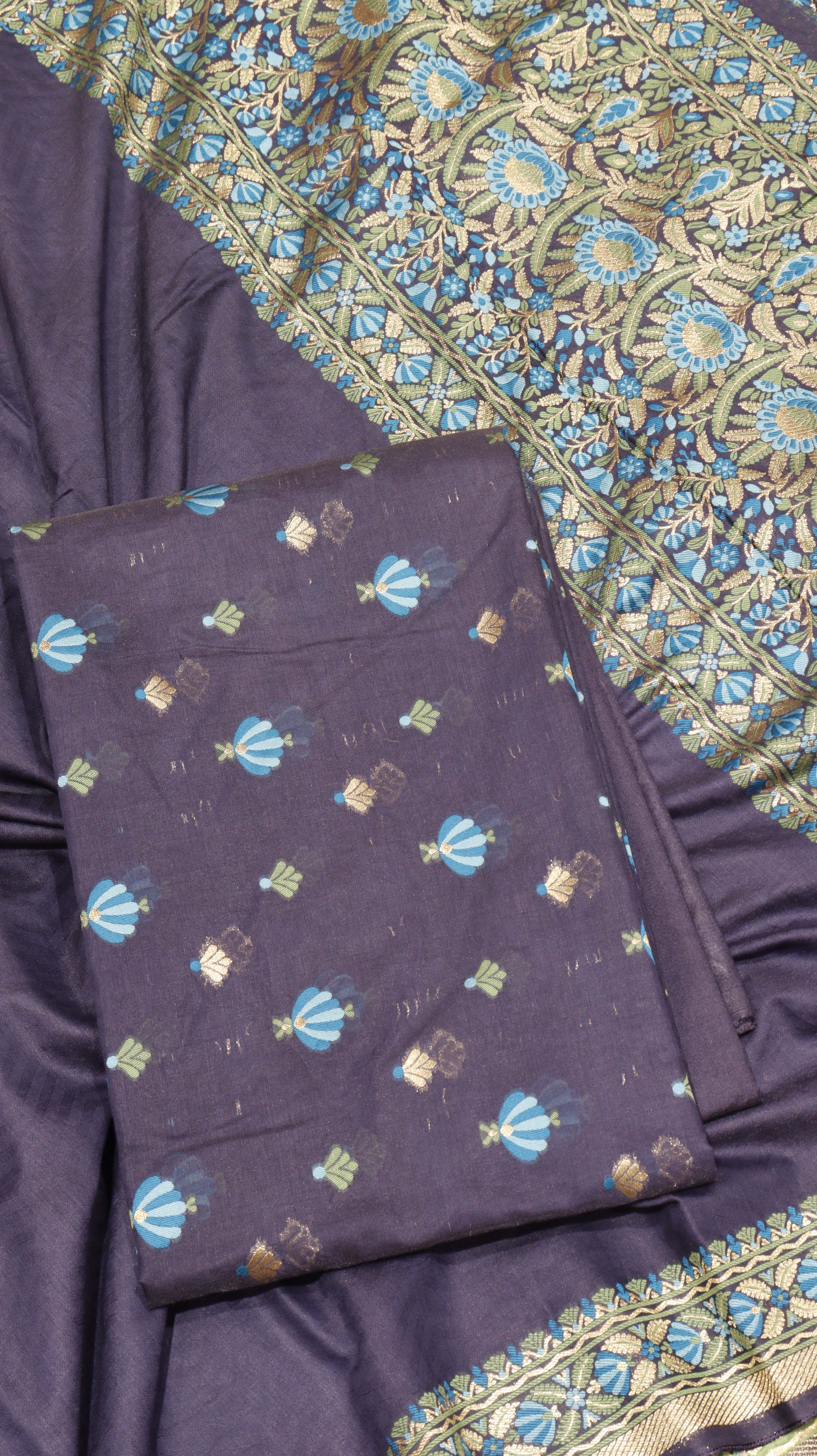 Deep Navy Blue Cotton Chanderi Handloom Suit Set