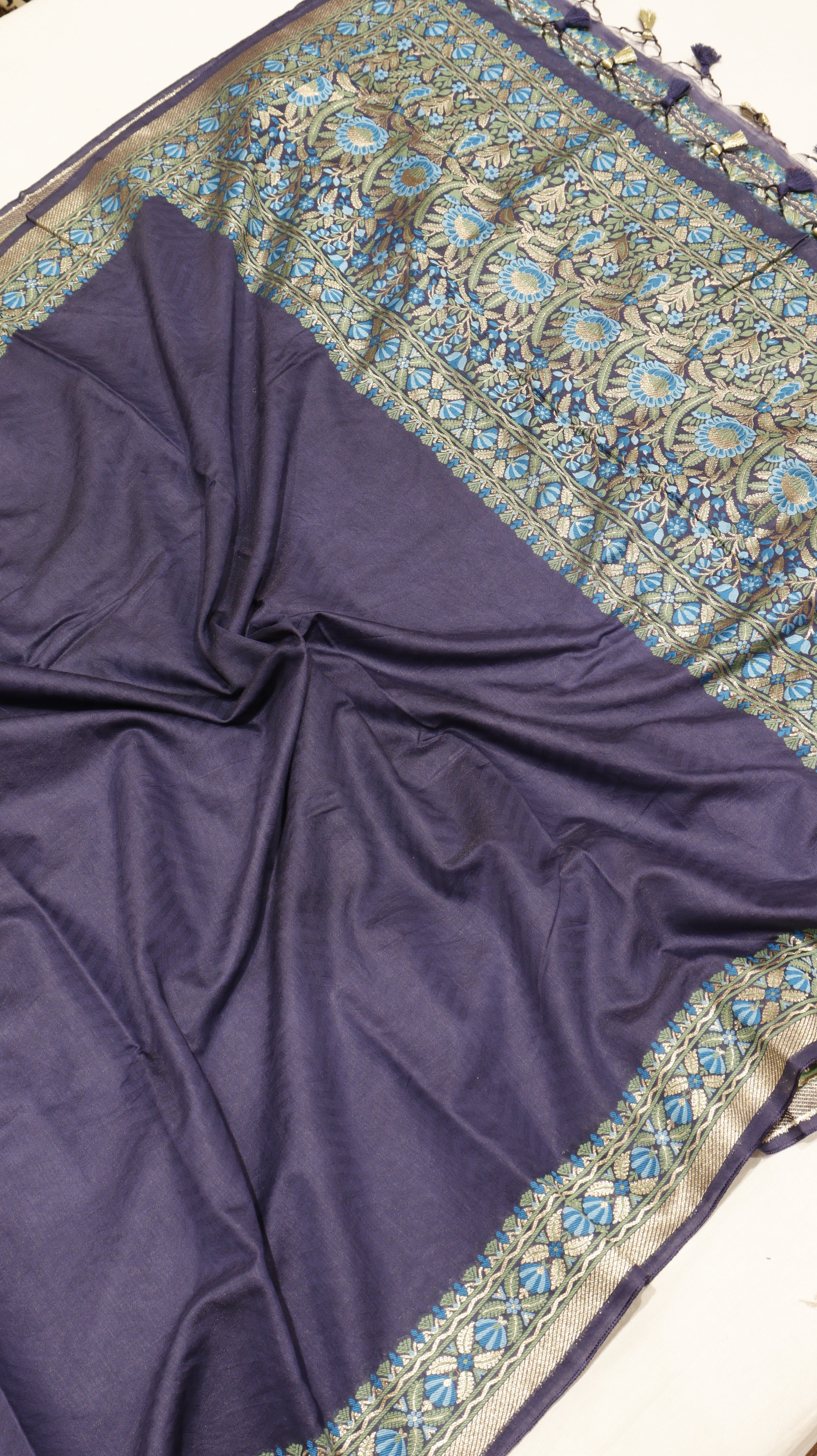 Deep Navy Blue Cotton Chanderi Handloom Suit Set