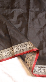 Black Pure Katan Silk Handloom Saree with Contrast Blouse