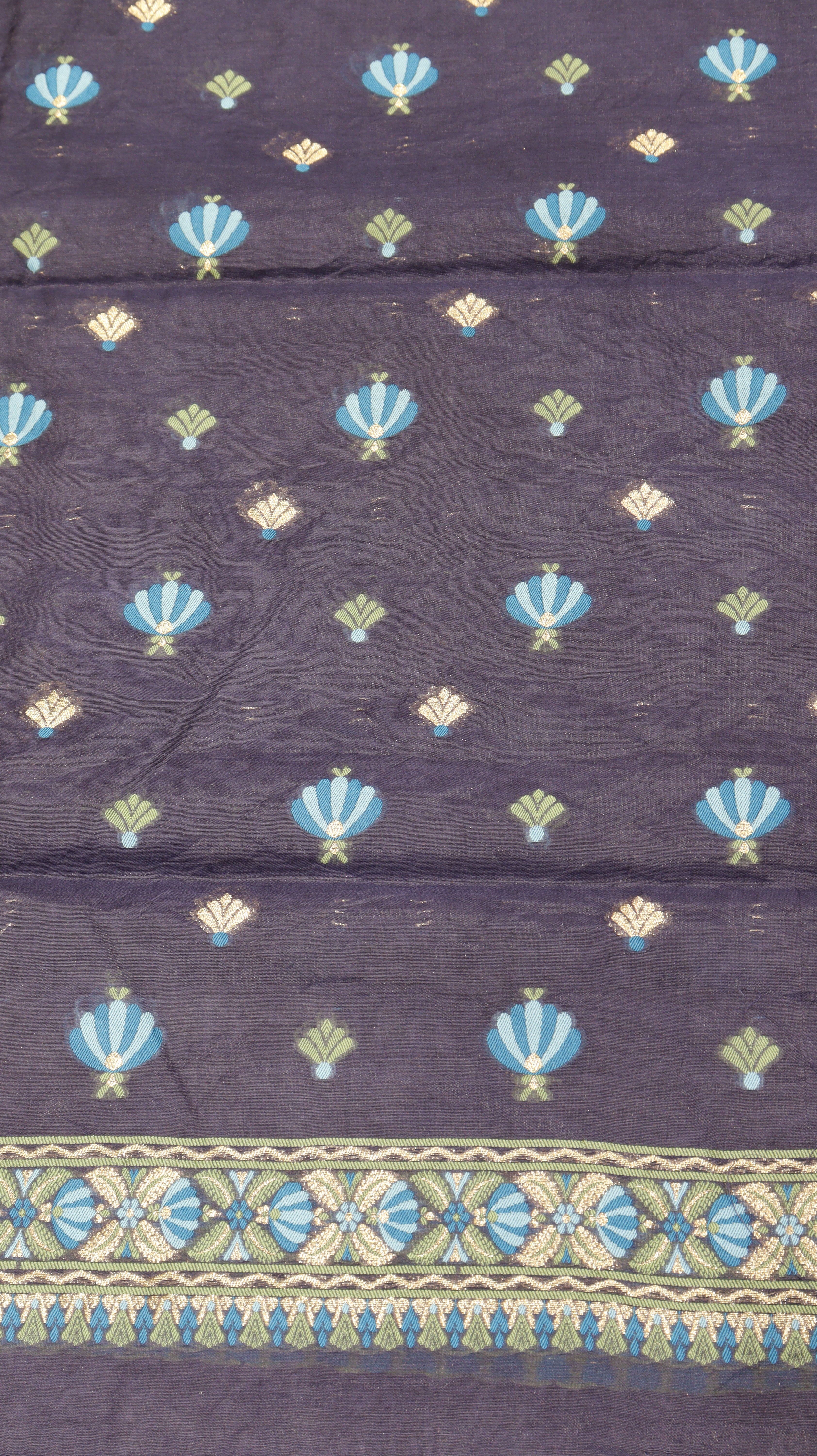 Deep Navy Blue Cotton Chanderi Handloom Suit Set