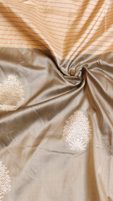 Grey Pure Katan Silk Handloom Saree with Dual Tone, Broad Border