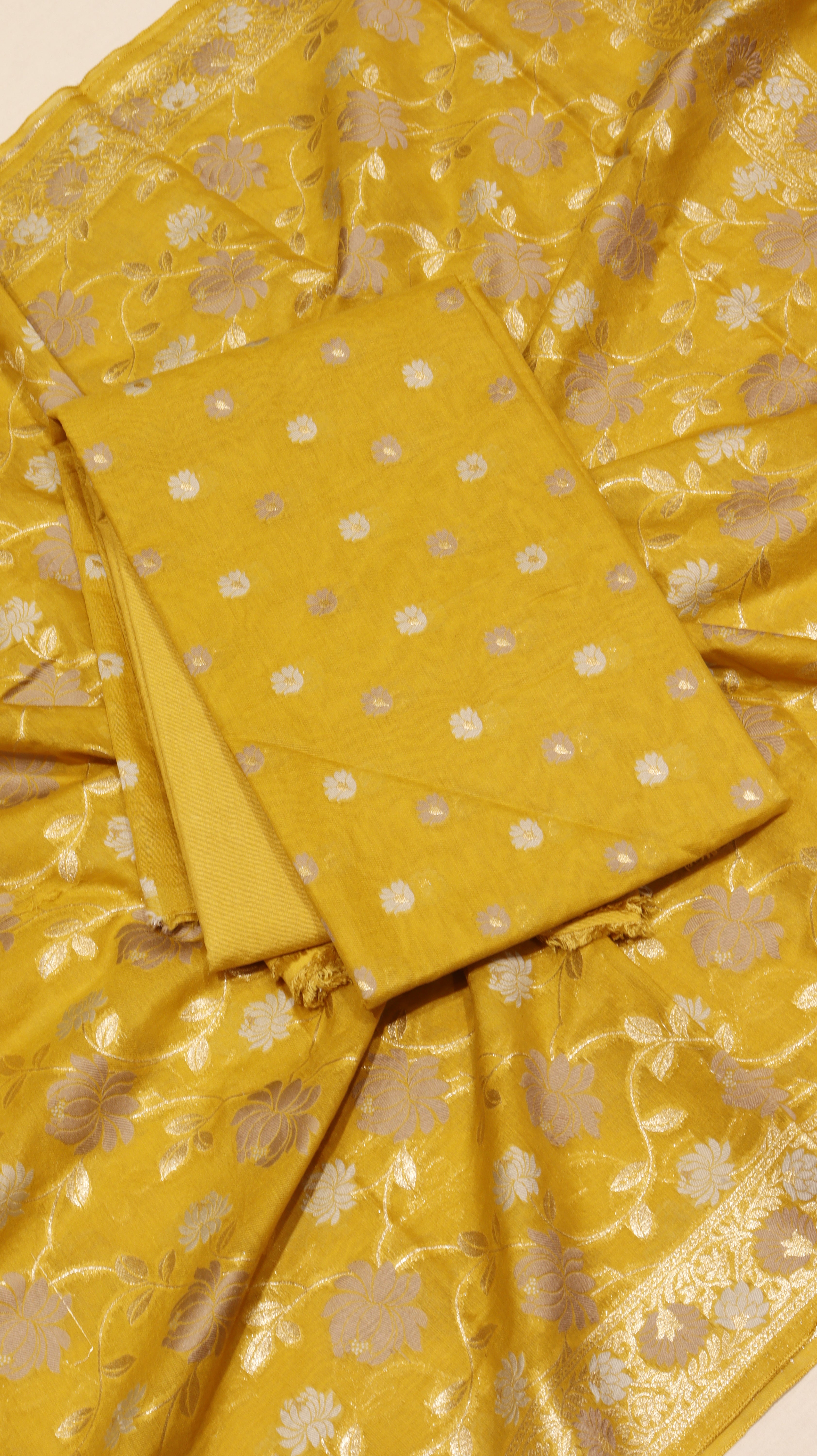 Mustard Yellow Cotton Chanderi Handloom Suit Set