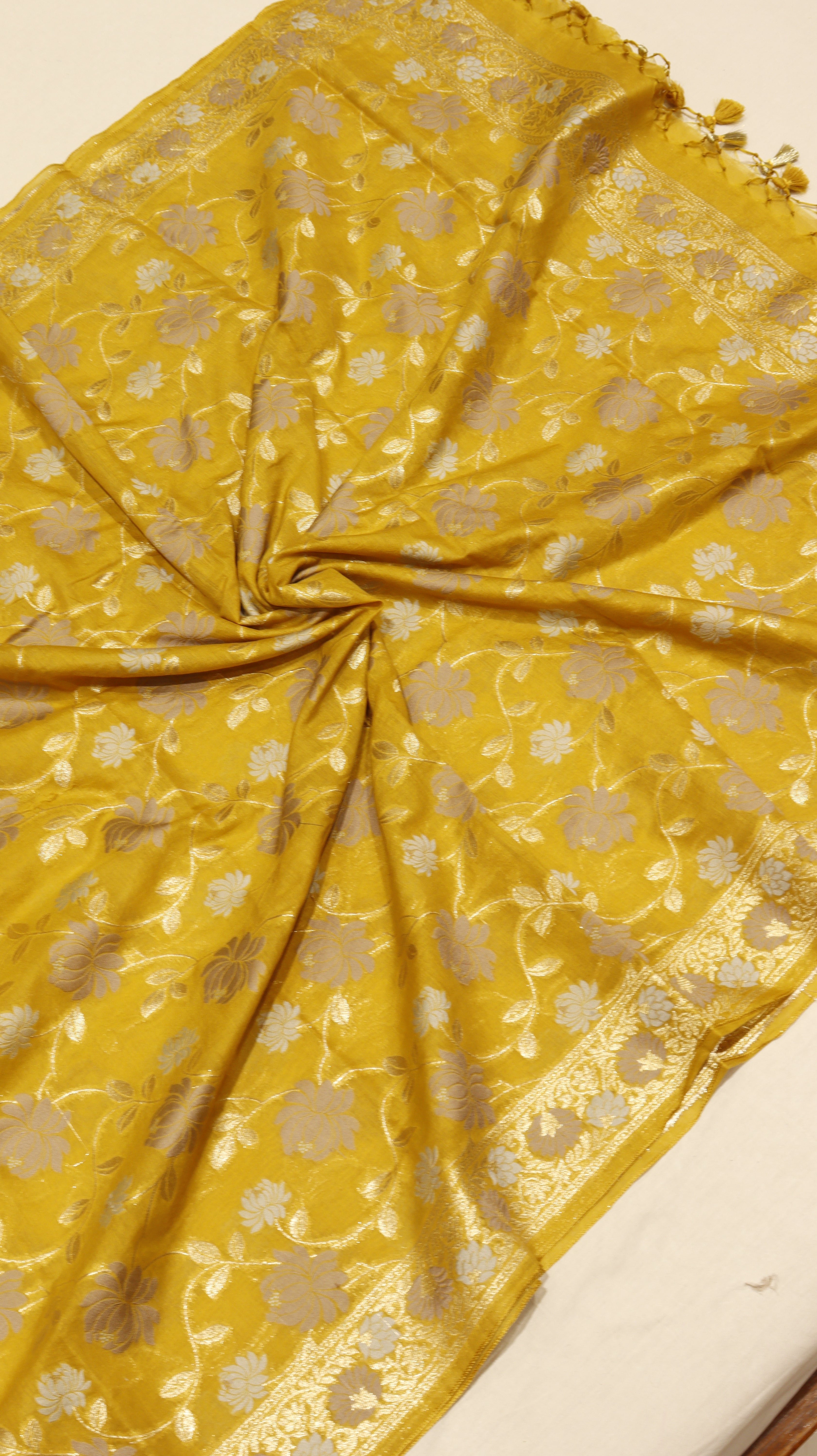 Mustard Yellow Cotton Chanderi Handloom Suit Set